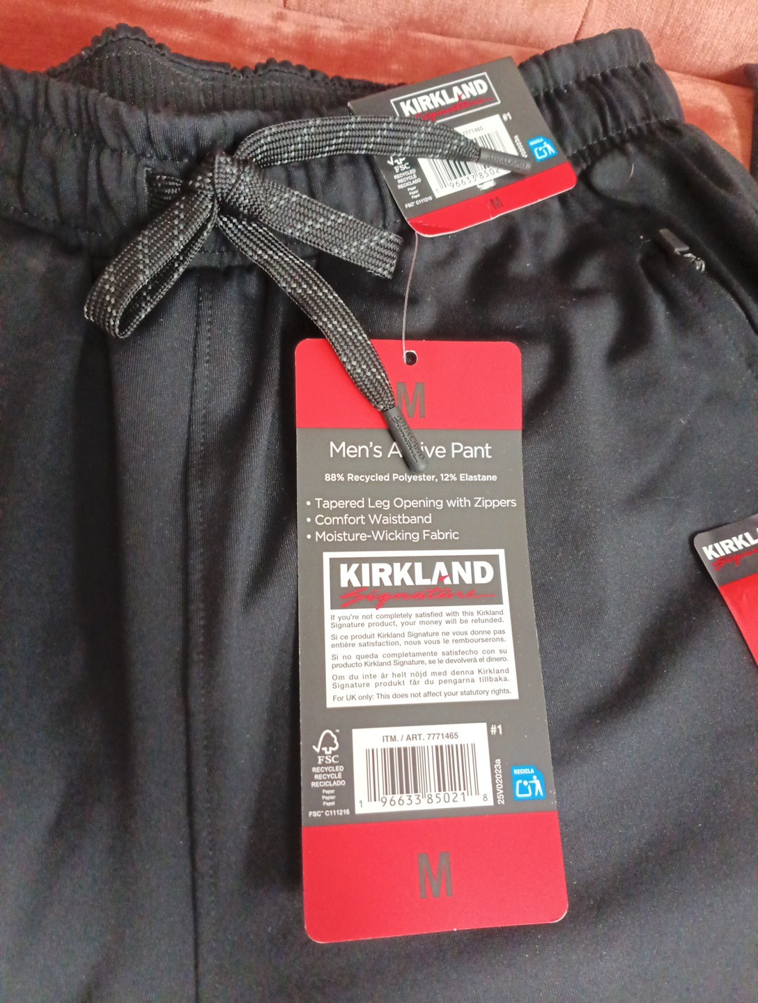 Kirkland Signature Men’s Active Jogger Pants Zipper Pockets Black M