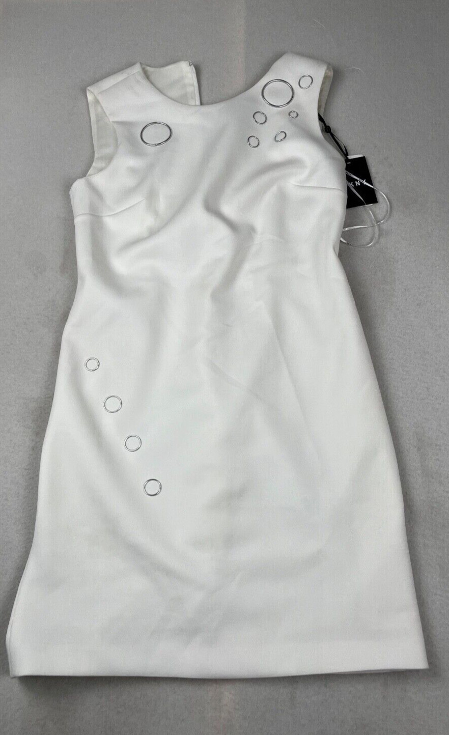 Donna Karan Sleeveless Scuba Sheath Dress Ivory Crew Neck Size 8 NWT