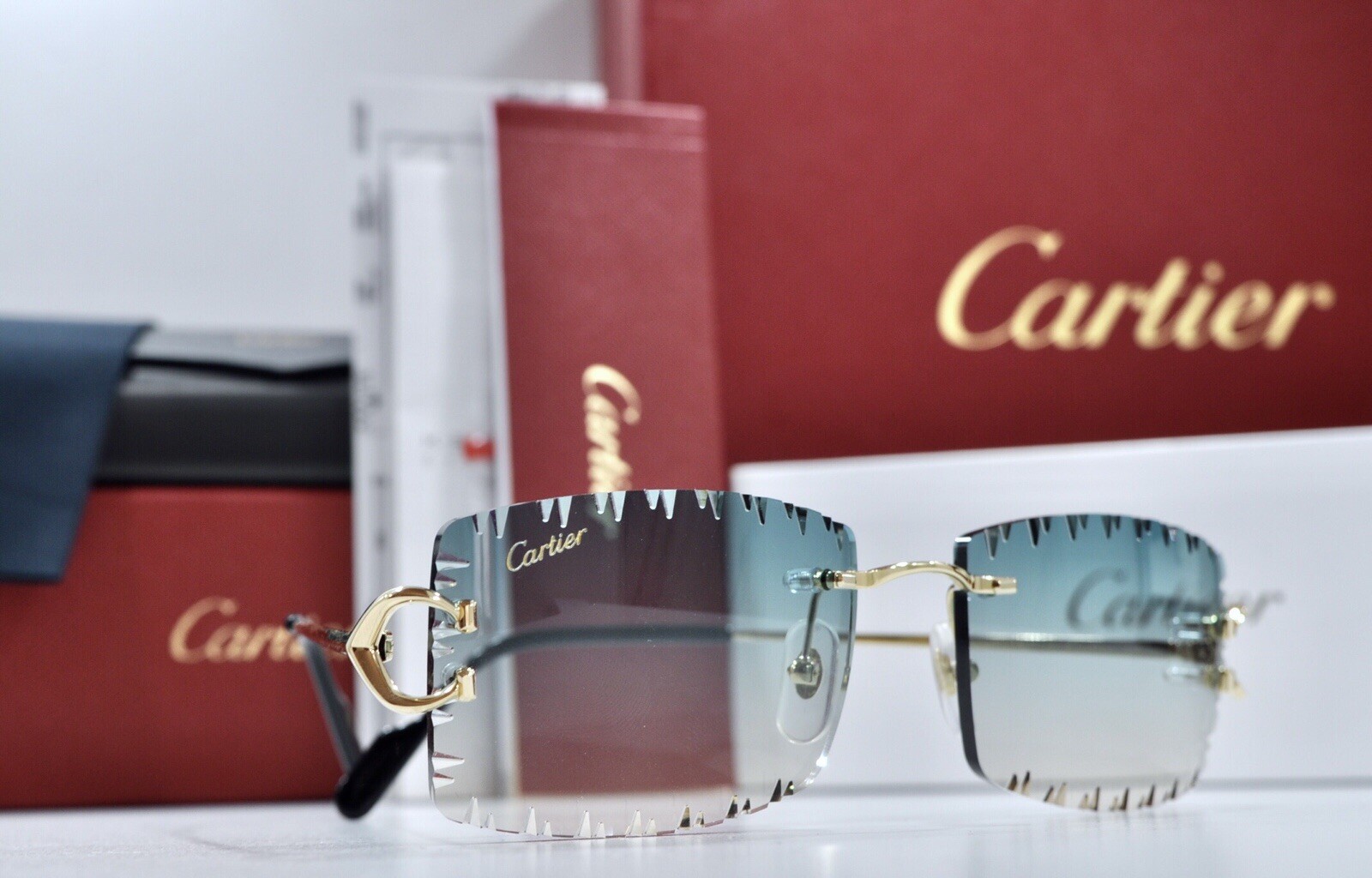 Cartier Rimless Piccadilly BIG C Decor Gold Occhiali Frame Glasses diamond lens