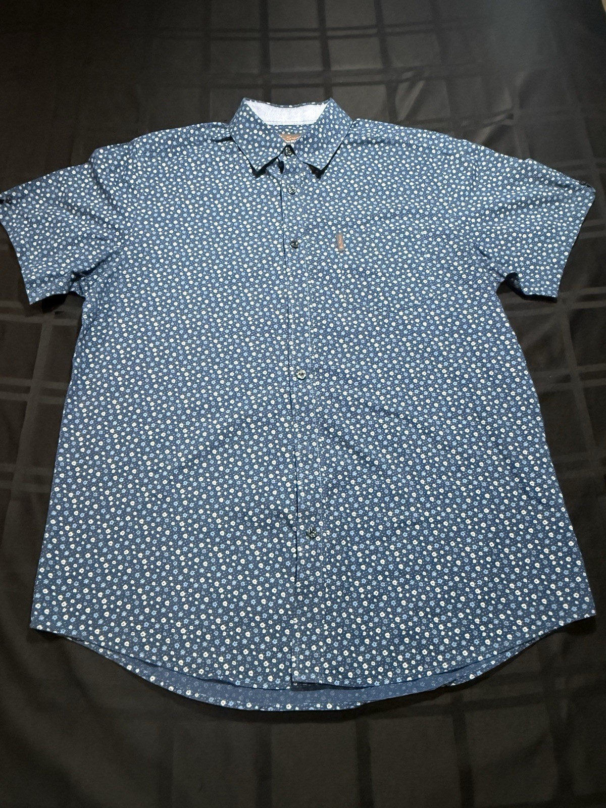 Ben Sherman Blue/White Floral Cotton Woven Point Collar Button-Up Shirt L