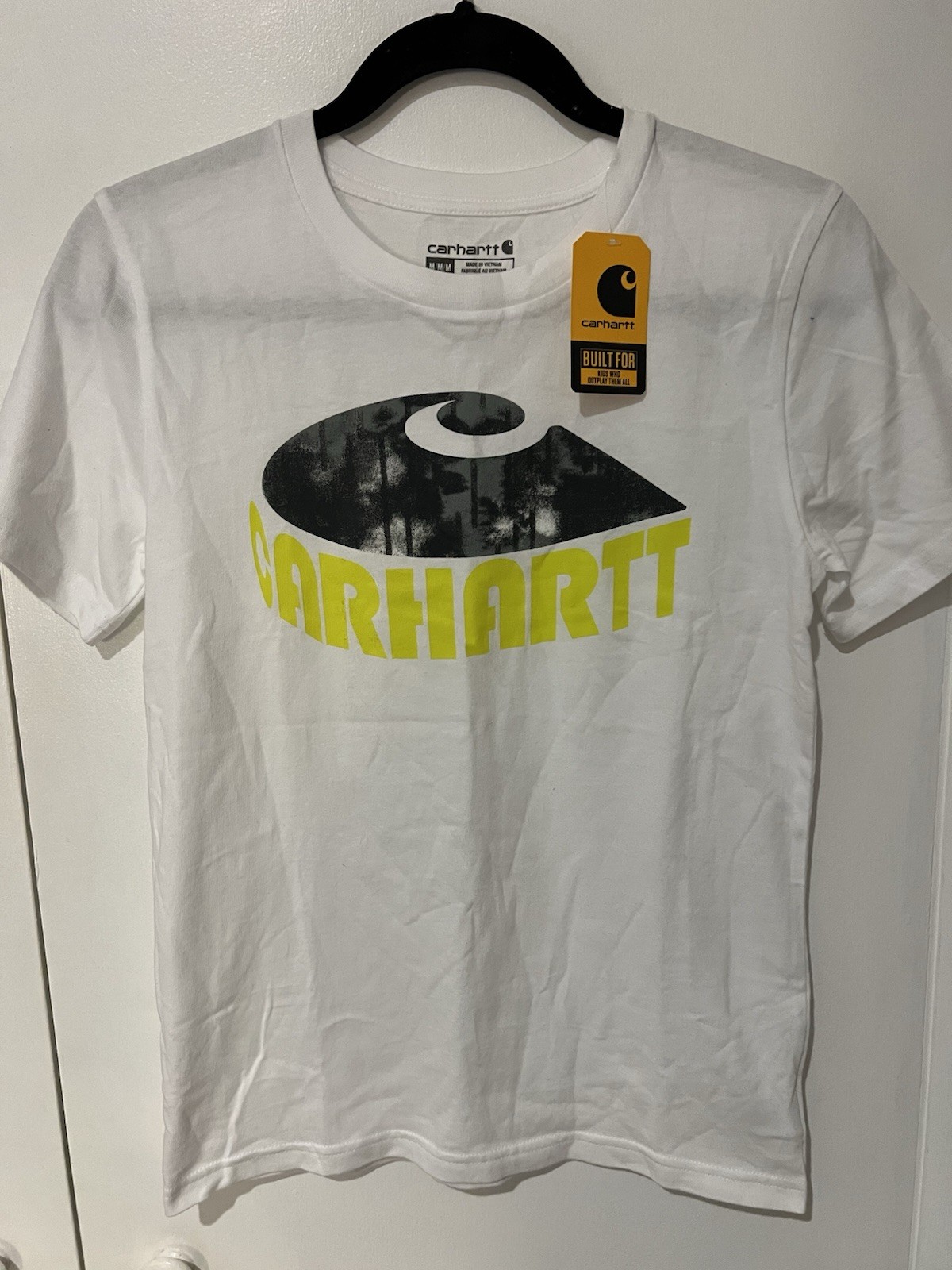NWT Carhartt CA6618 Youth Boys’ Medium 10-12 Graphic T-Shirt Camo White Neon