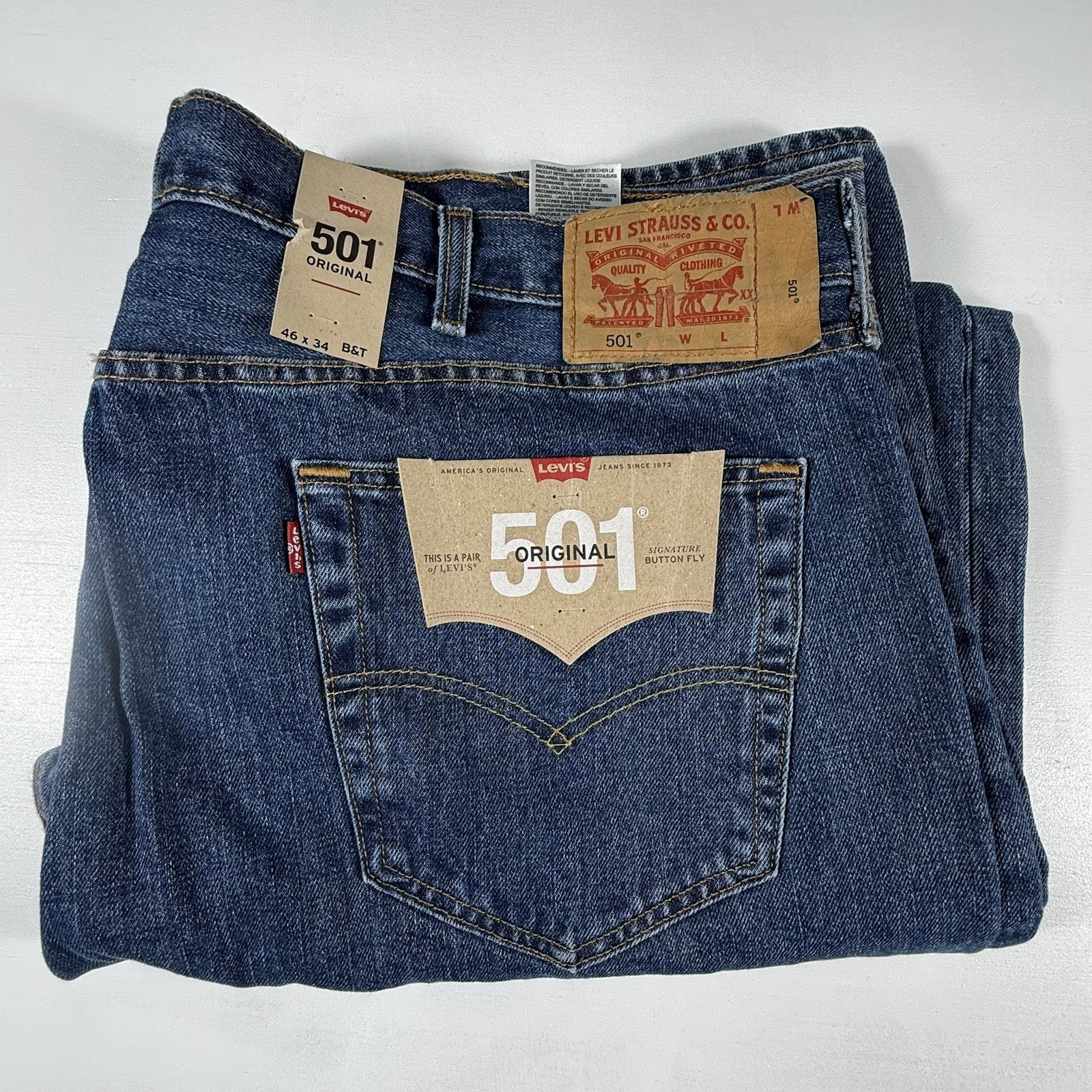 Levis 501 Original Fit Denim Jeans Mens 46×34 Straight Leg Button Fly Cotton NWT
