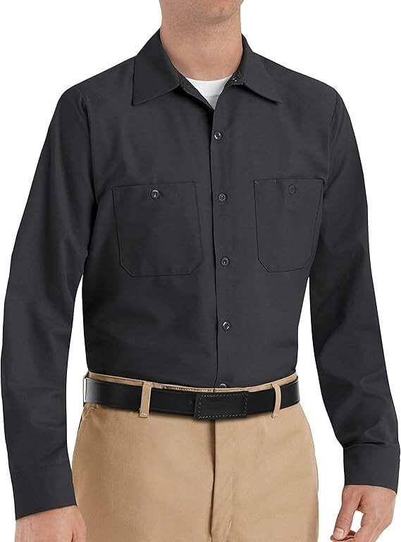 Red Kap Men’s Industrial Long Sleeve Work Shirt, Black