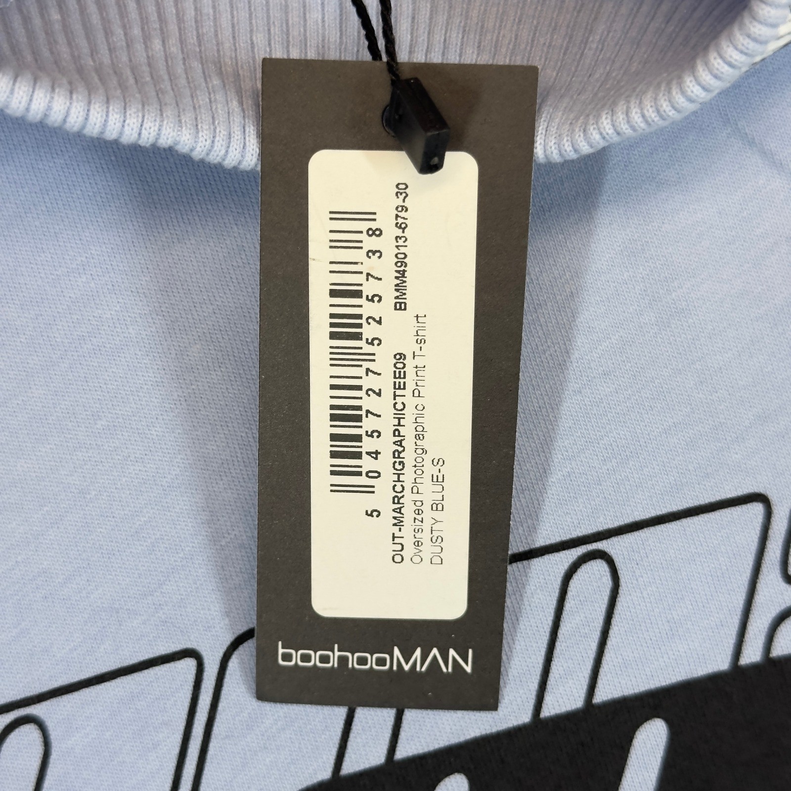 boohooMAN Oversized Photographic Print T-shirt Small Dusty Blue Cotton New