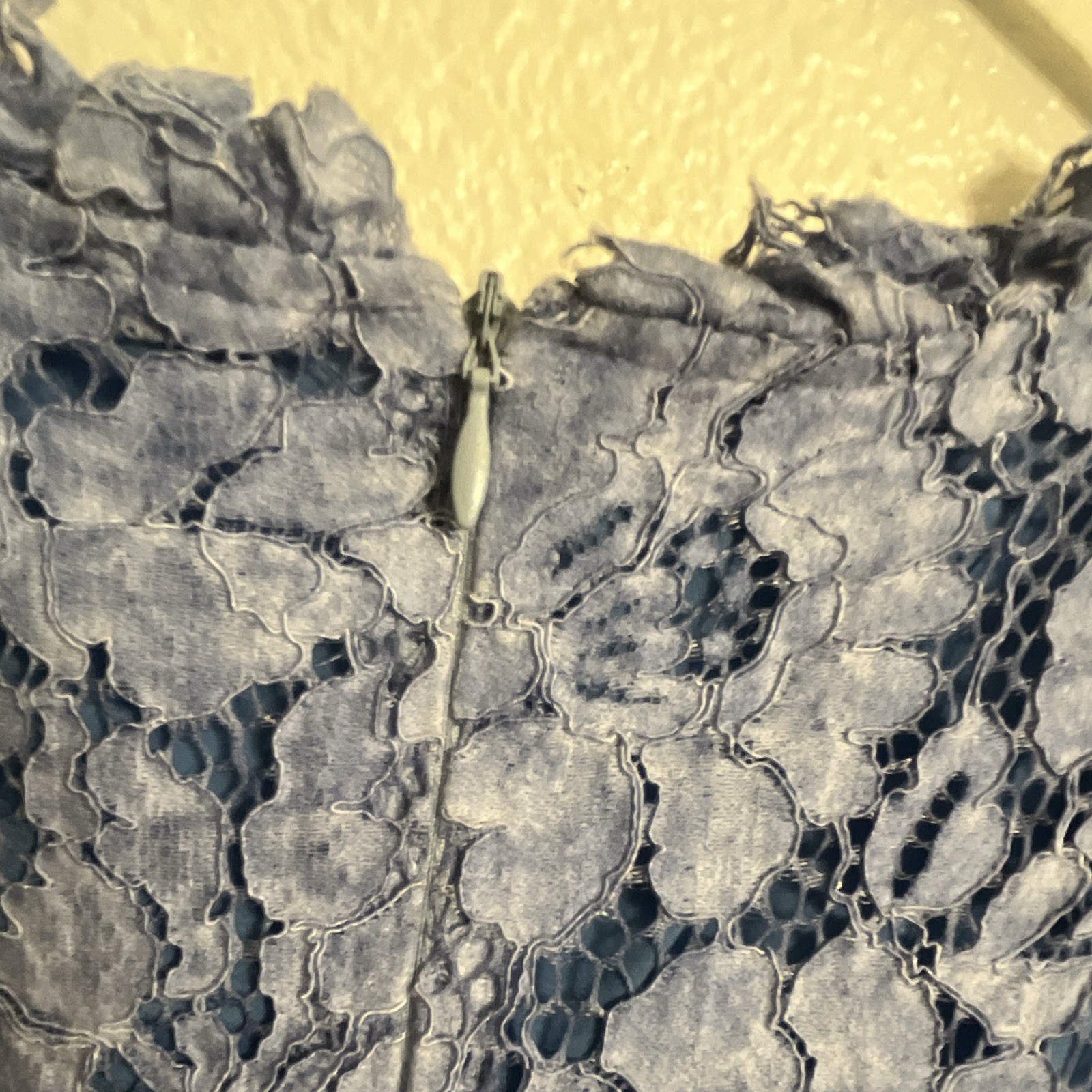 Imperial Blue Floral Lace Shift Dress Round Neck Ruffle Lined Zip M