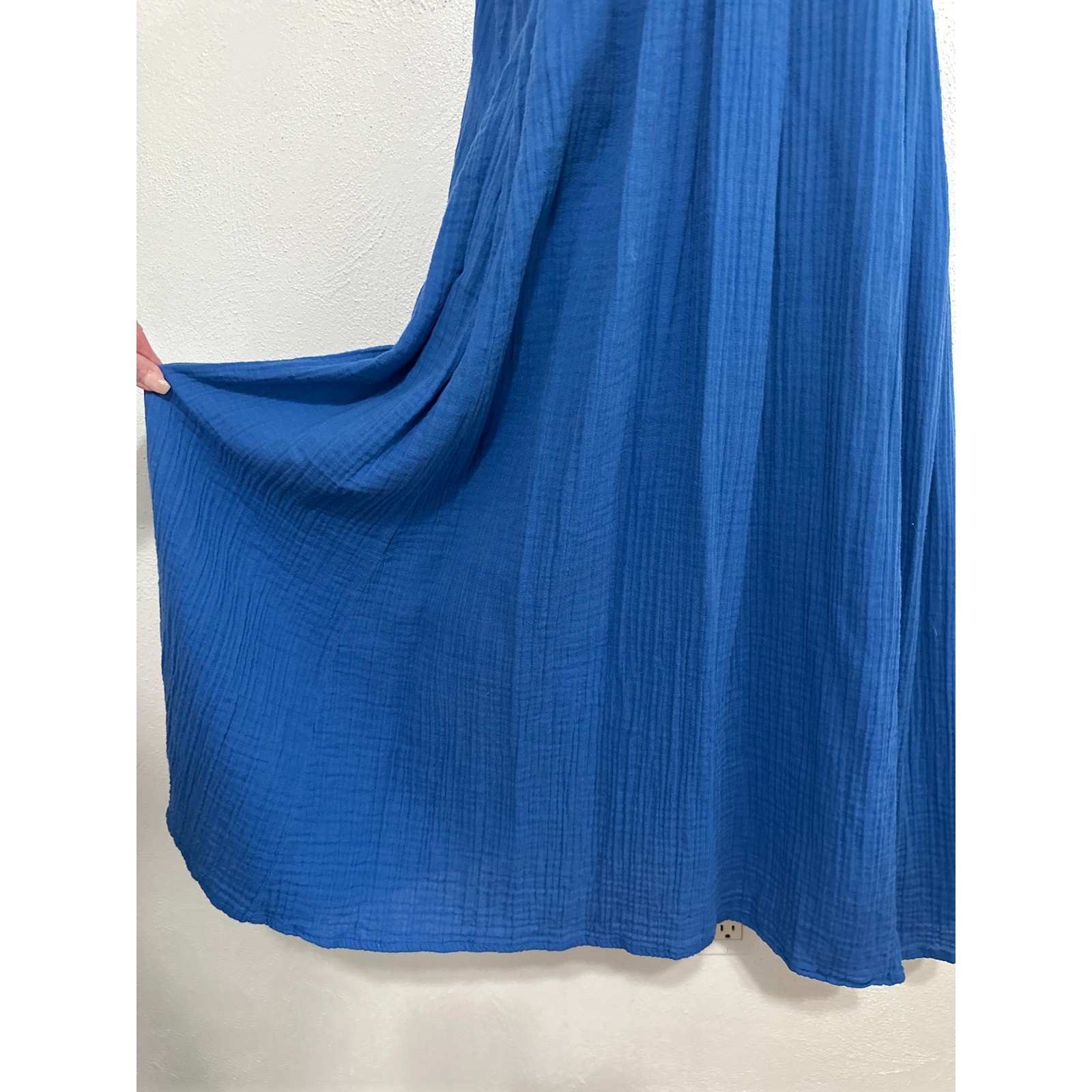 Mille Double Gauze Resort Wear Midi Ruffle Sleeve Dress M Royal Blue Vacation