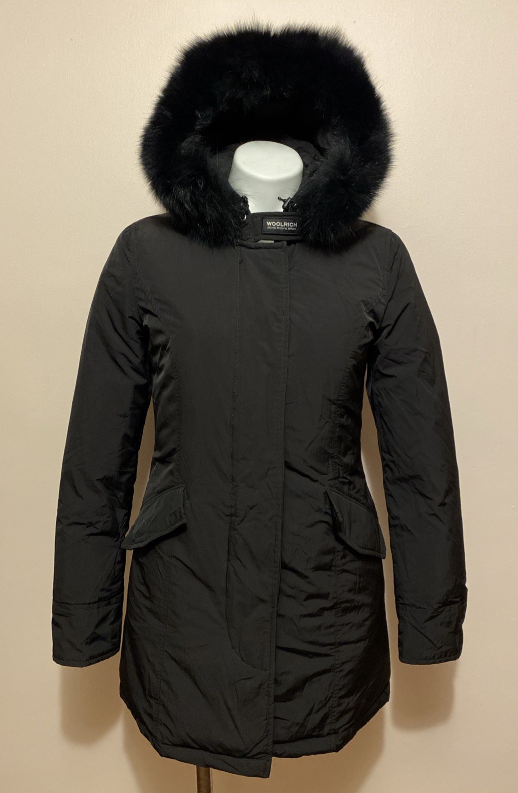 Woolrich John Rich Down Padded Arctic Parka Heavy Black Coat Fox Fur Trim Hood S