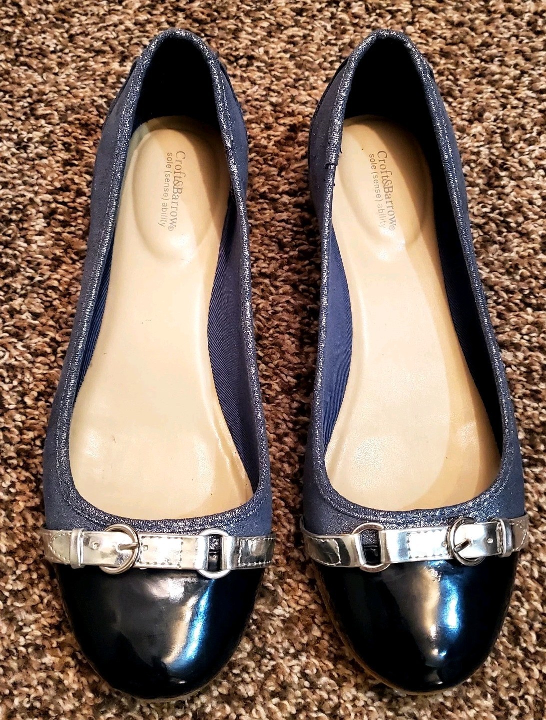 Croft & Barrow Comfort Ballet Flats 9 M Blue Sparkle; Strap, Cap Toe Accents