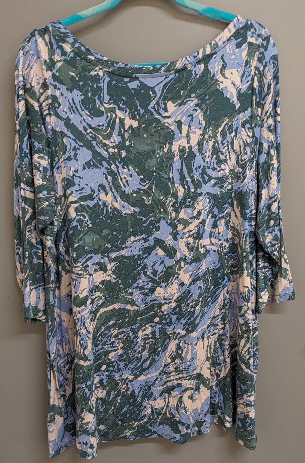 Logo Rayon Hi Lo Top Womens 1X Stretch Loose Shirt 3/4 Sleeve Lori Goldstein