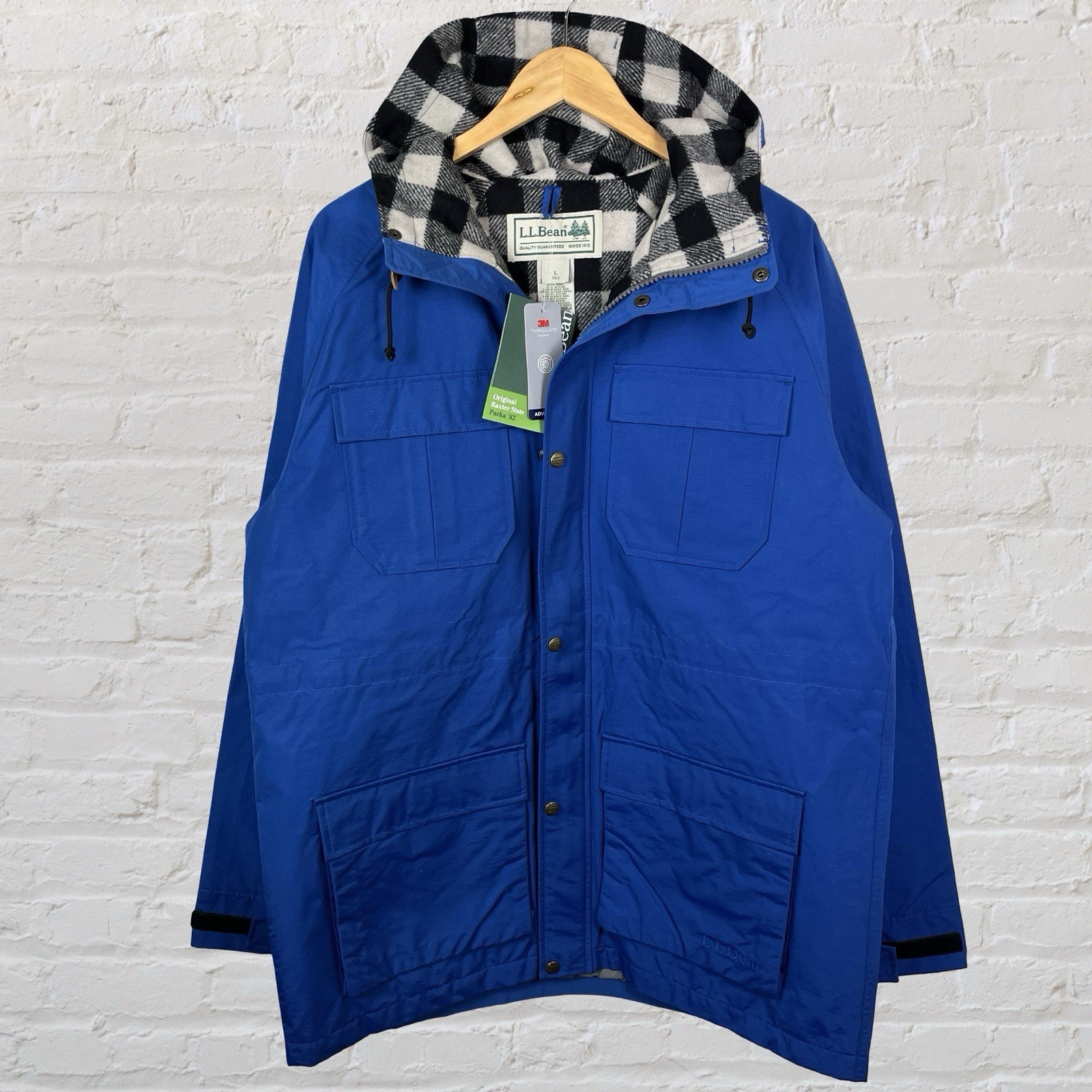LL Bean Jacket Baxter State Parka 82 Wool Field Coat Hood Blue Mens Large Tall