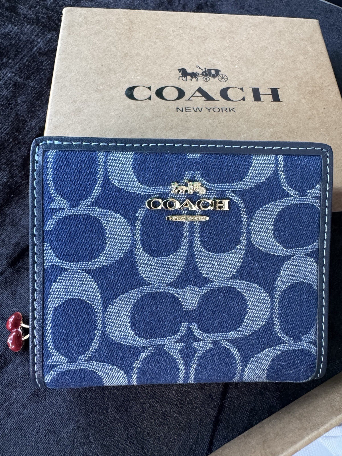 New Coach khaki/Snap CBN32 Wallet In Signature Canvas Cowboy Blue Perfect Gift