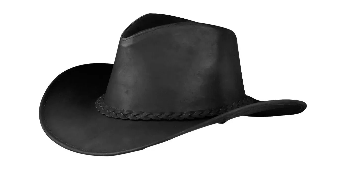 Men and Women Black Genuine Leather Cowboy Western Hat