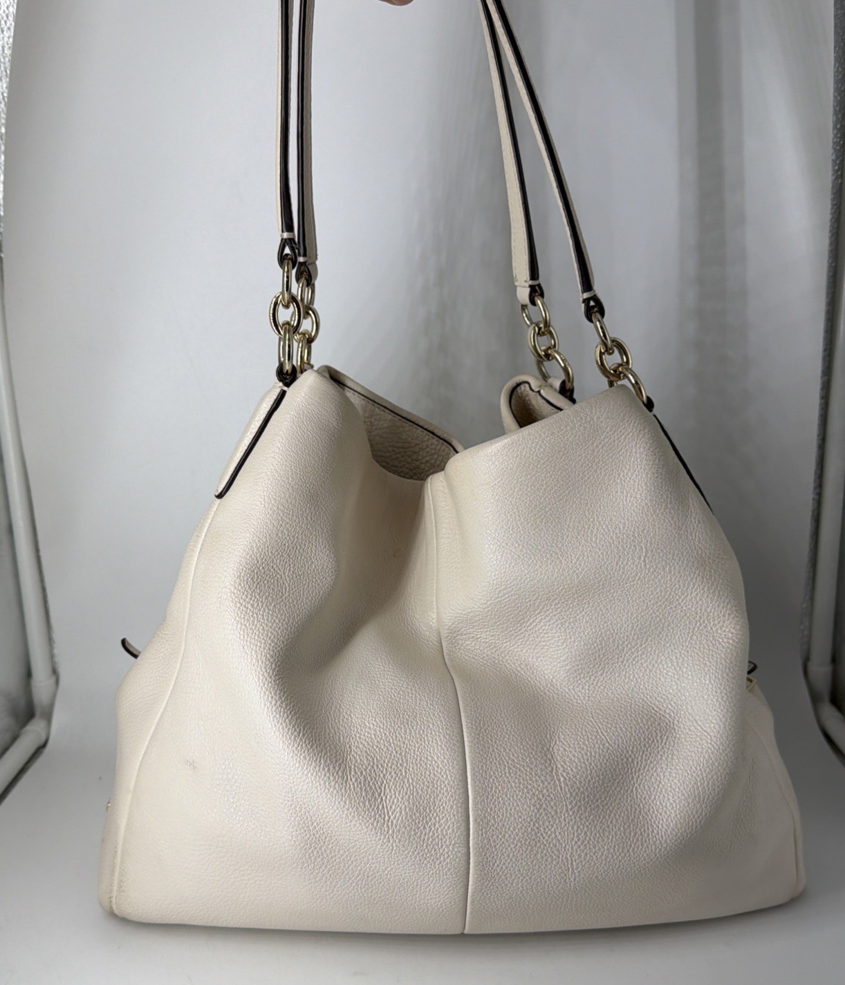 Coach Madison Phoebe Shoulder Bag Bone Pebbled Leather F35723 Compartments 3 Zip