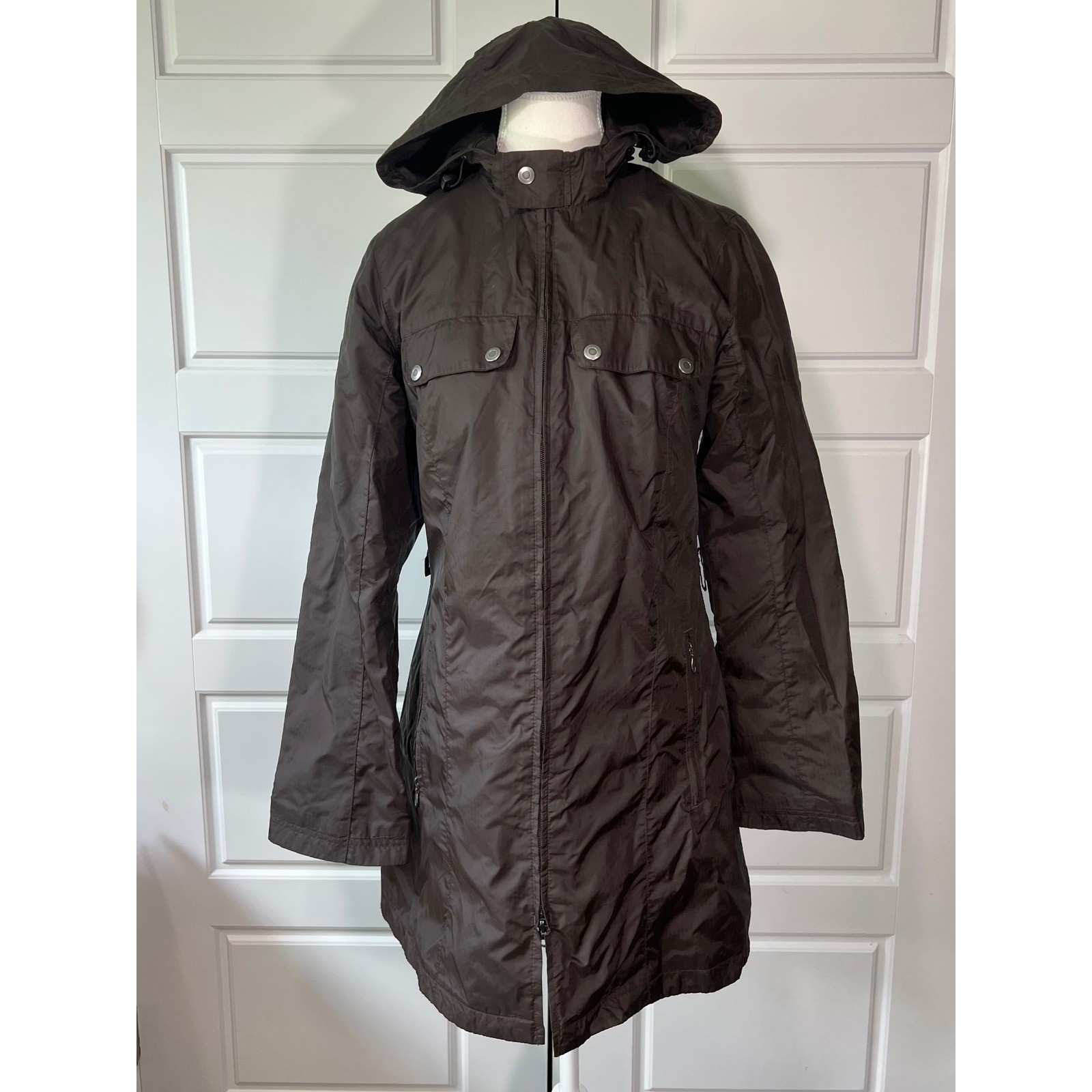 North End Ladies All Climate Wear Brown Hooded Rain Coat Jacket XS