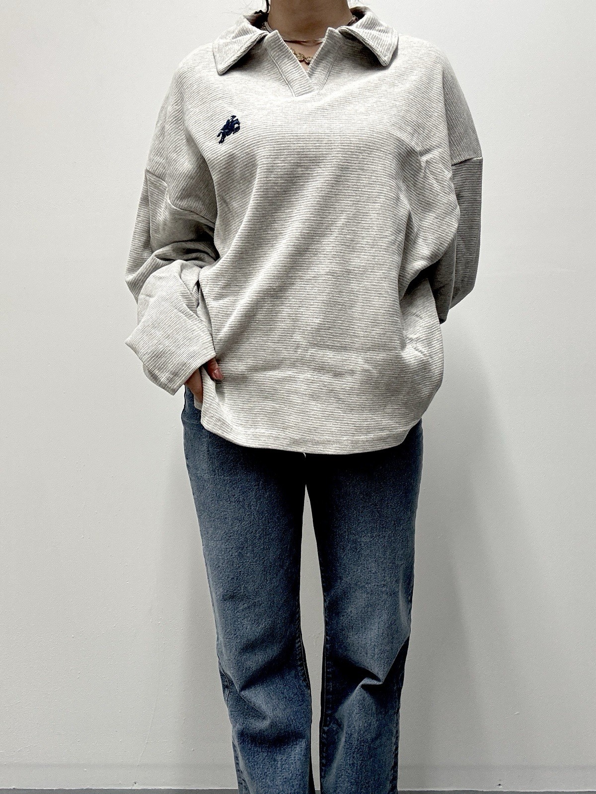Scuffers Camelot Light Grey Polo Top Size Large Long Sleeve