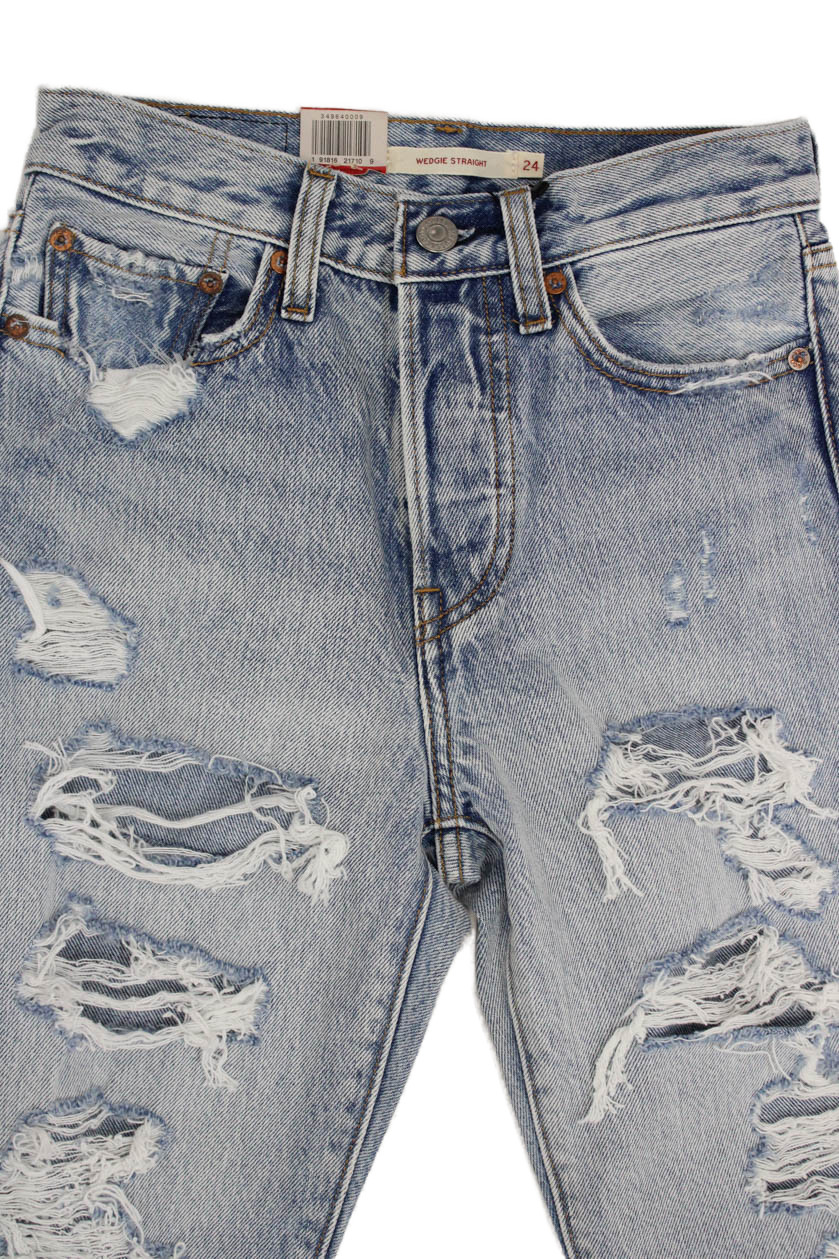 Levis Womens High Waist Straight Jeans Light Blue 100% Cotton Size 24