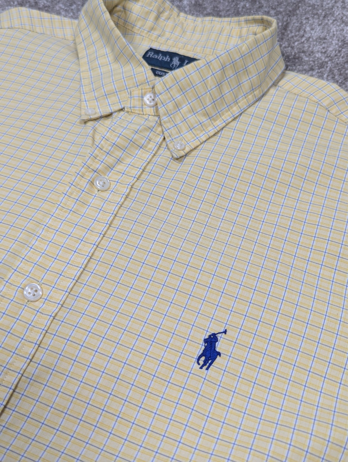Ralph Lauren Custom Fit Shirt Yellow Check Mens 17 34/35 Large Long Sleeve