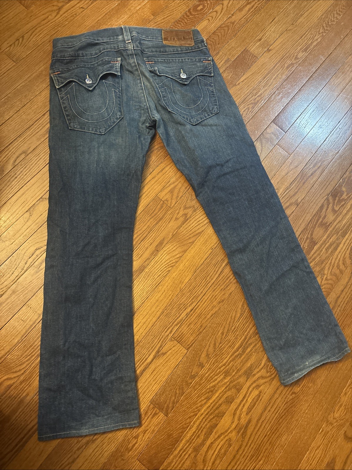 True Religion Straight Leg Blue Denim Jeans Stitching Logo Men’s Made USA Vtg