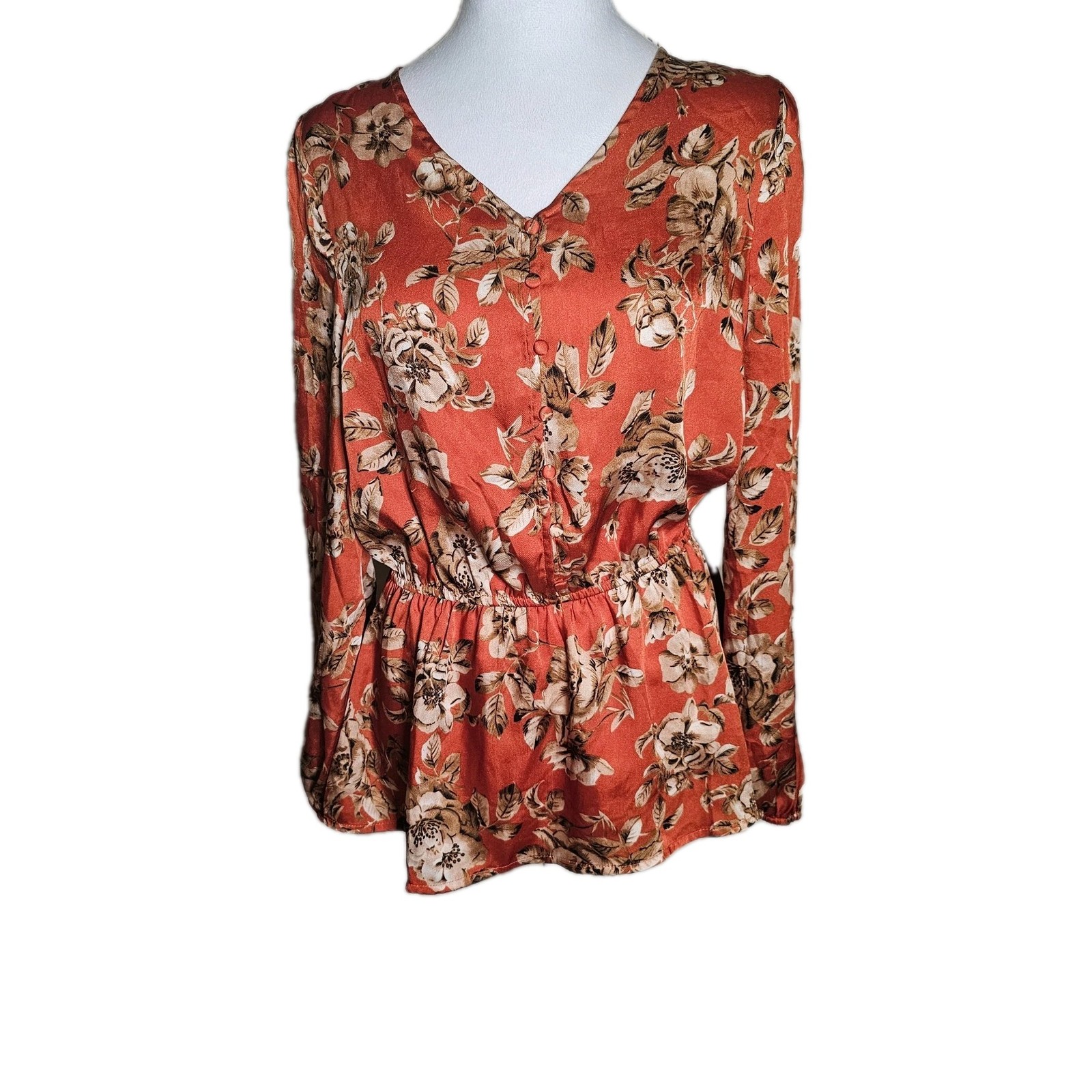 Hayden Womens Sz S Blouse Vtg Earth Tone Floral Old Money Sophisticated