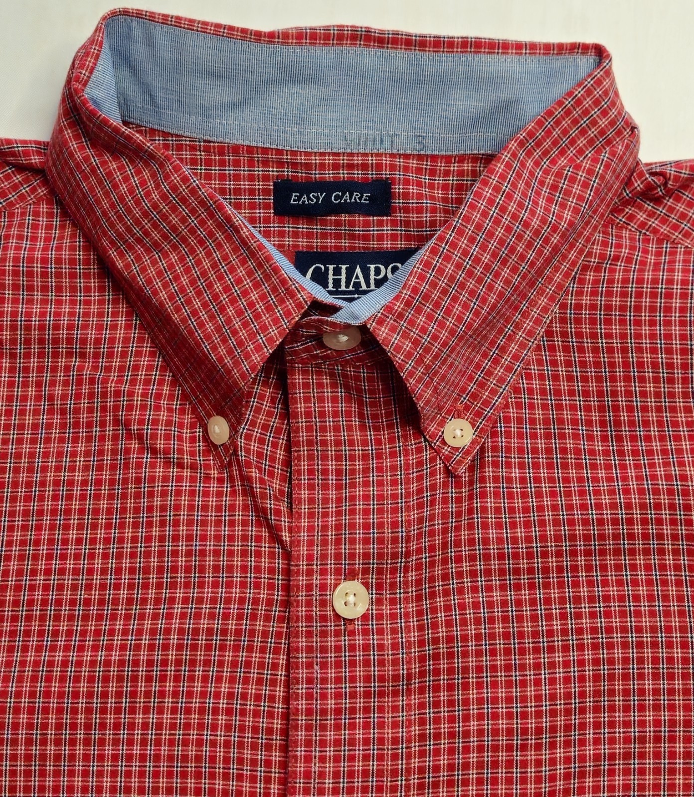 Chaps Ralph Lauren Mens Medium Easy Care Maroon Plaid S/S Button Up Shirt