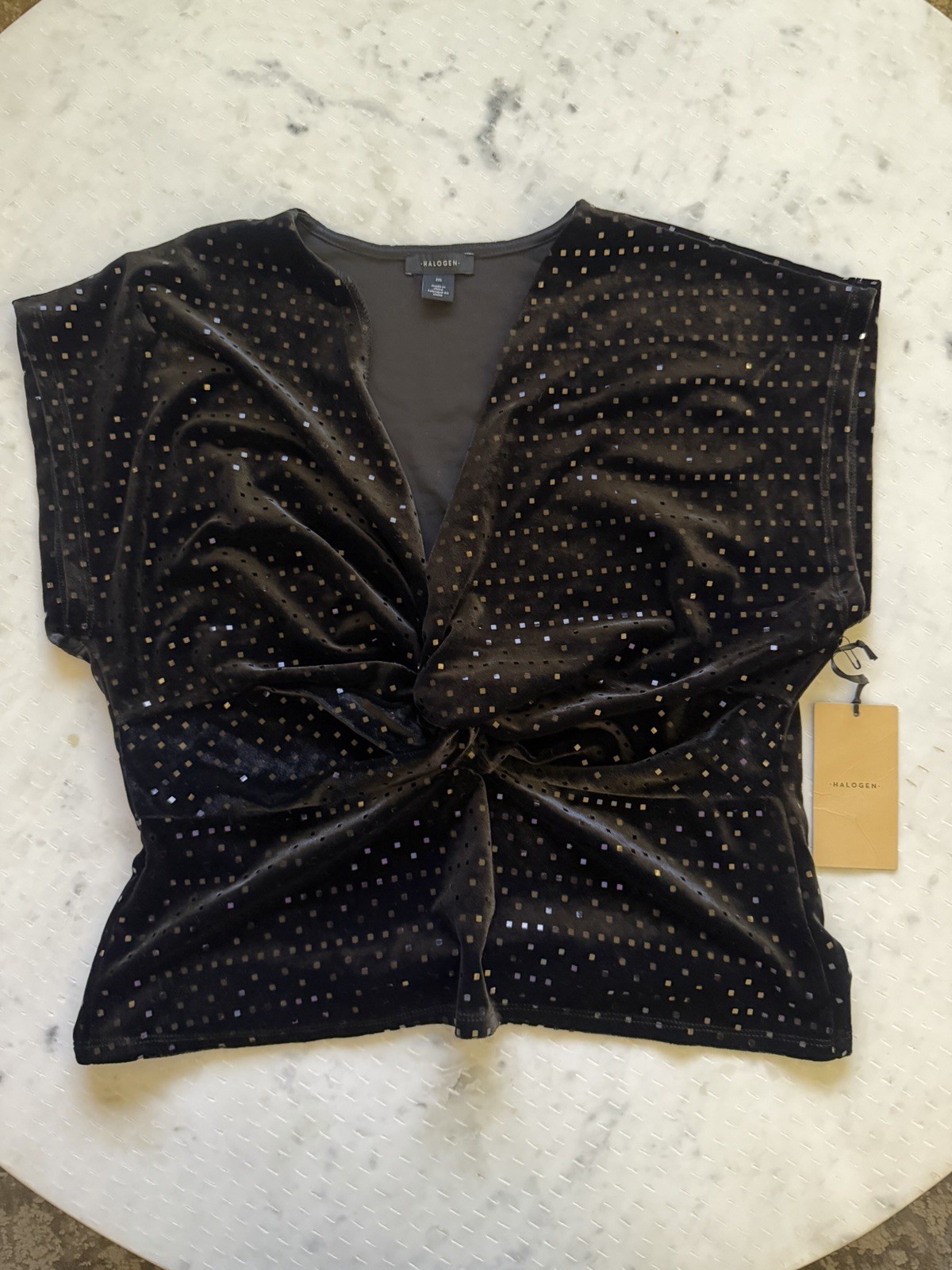 Halogen Black Metallic Velvet Deep V Sleeveless Blouse Medium