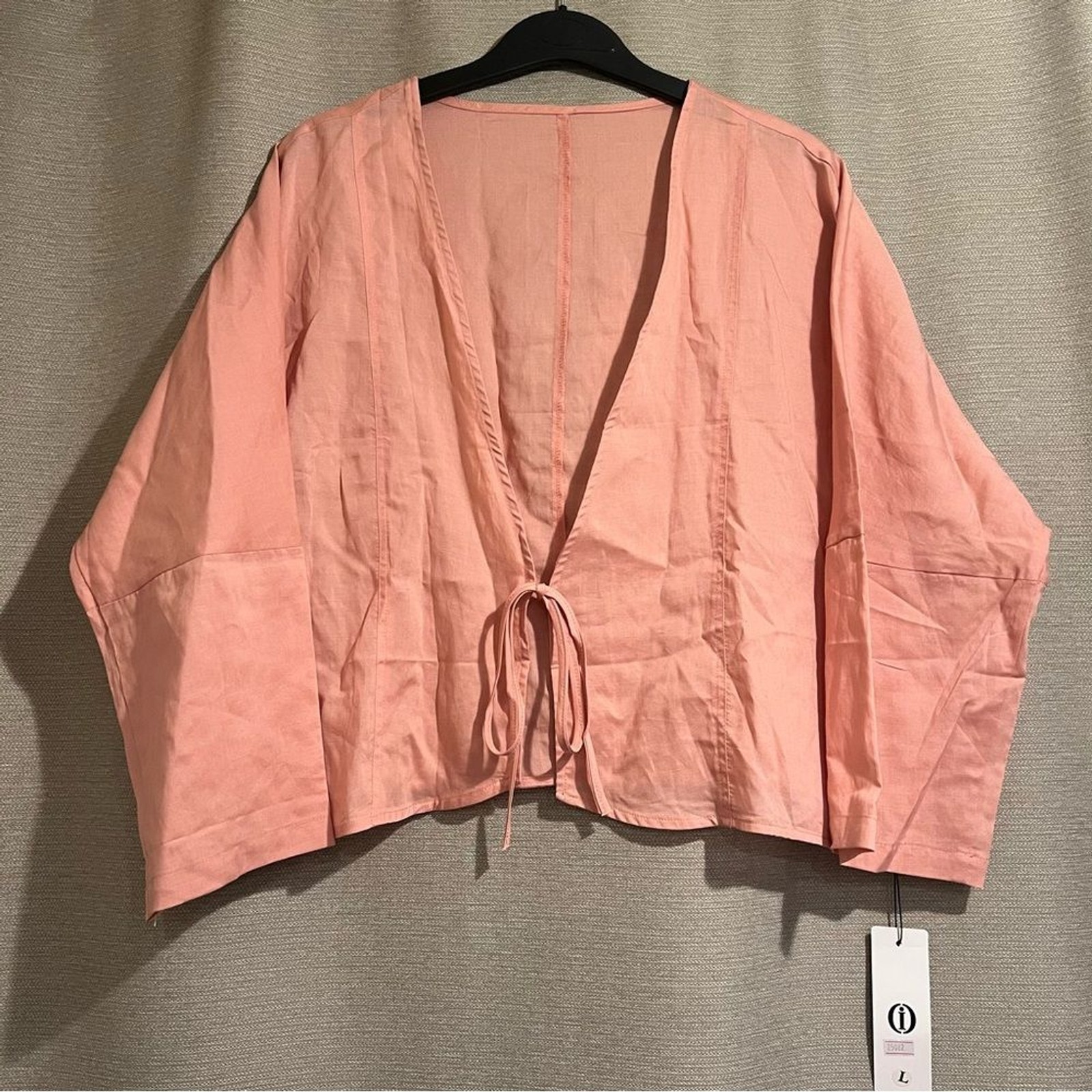 Boho Tencel Linen Blend Tie-Front Cropped Top Size L Blouse
