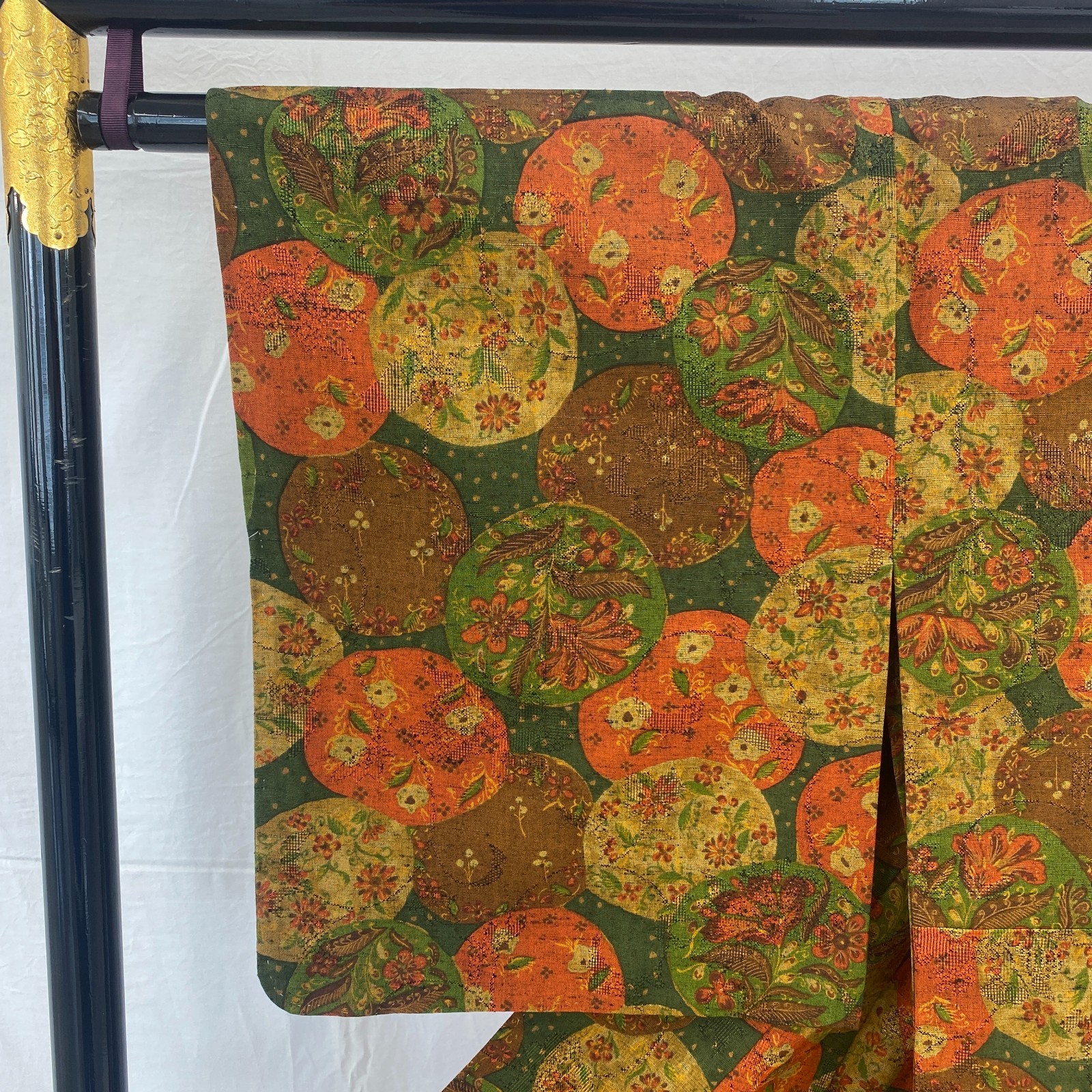 Japanese Vintage Kimono Silk Green Tsumugi No Lining Traditional Length 60 in