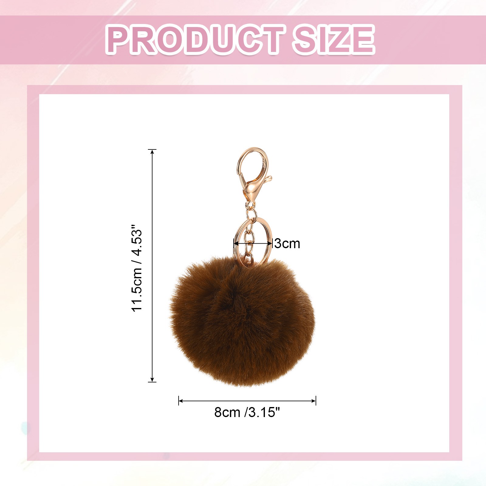 8cm Pom Pom Keychain Faux Rabbit Fur Puff Ball for Women Purse Coffee