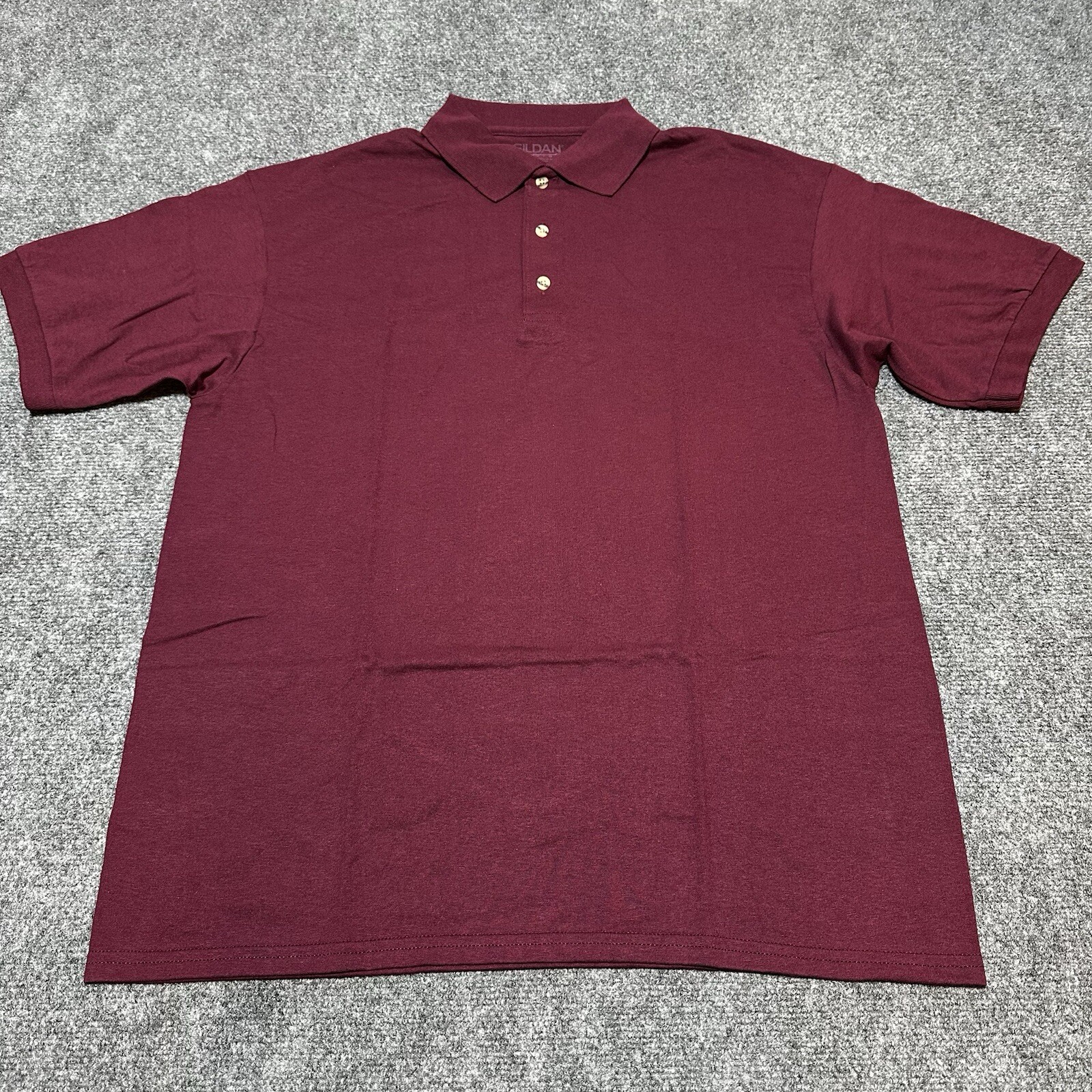 Gildan Polo Shirt Mens Large Burgundy Collared DryBlend Ribbed Cuff Quick Dry