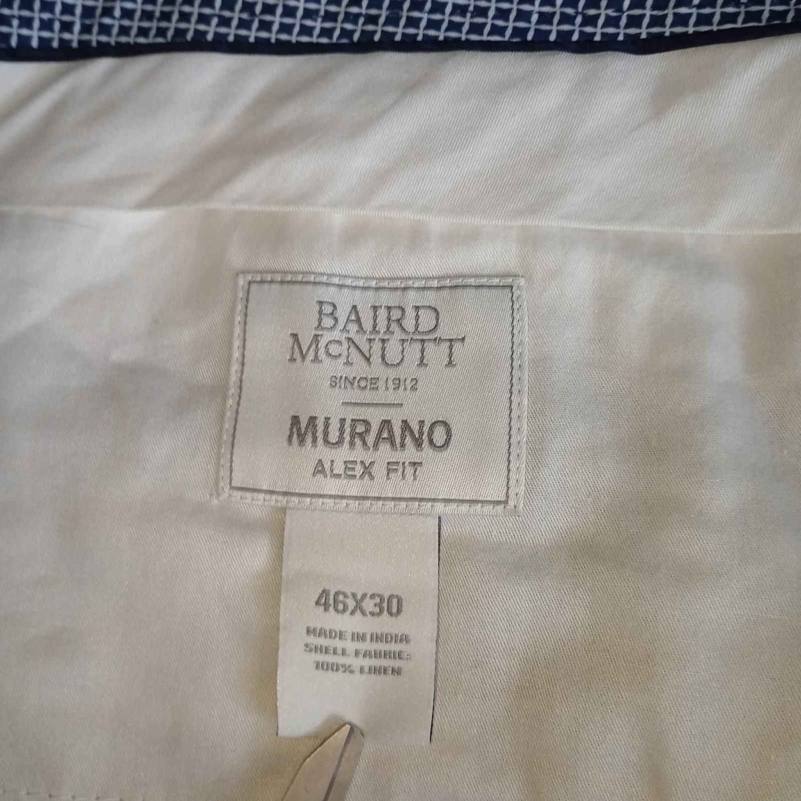 Baird McNutt Linen Murano Zac Classic Fit Mens Pants 46×34 Blue 100% Linen