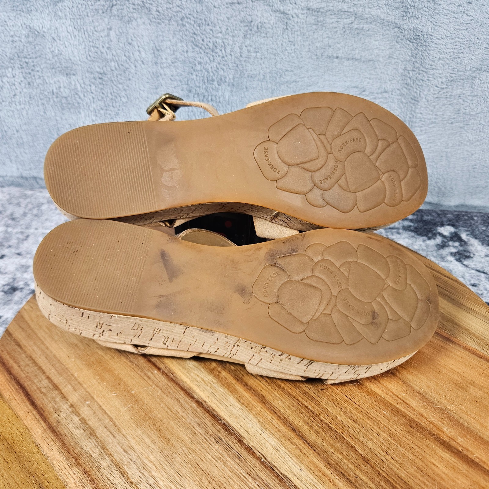 Kork-Ease Myrna Womens 8 Brown Leather Cork Wedge Ankle Strap Sandals Buckle