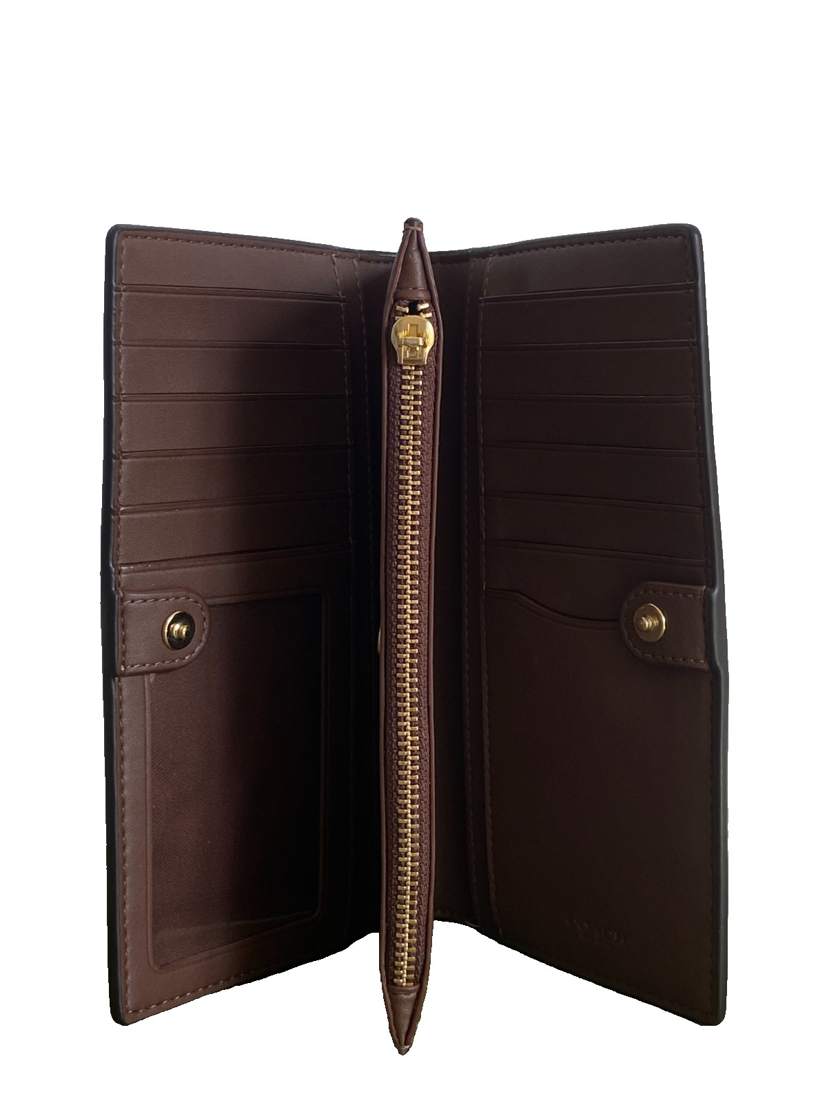 COACH Slim Zip Wallet in Signature Canvas – Gold/Tan/Brown