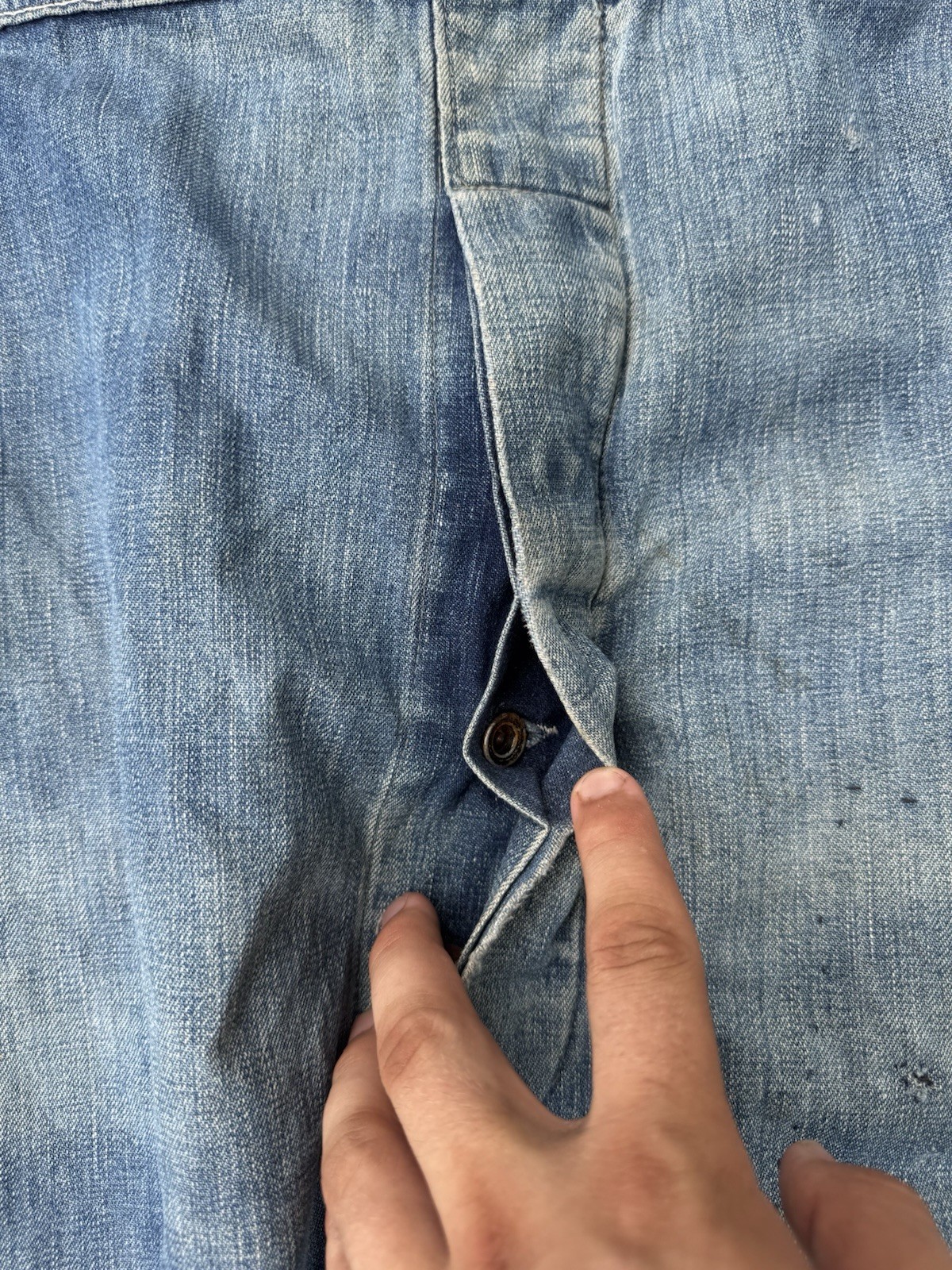 True Vintage 40s N&W Denim Bib Work Overalls Low Half Back Farm Repairs Rare 38