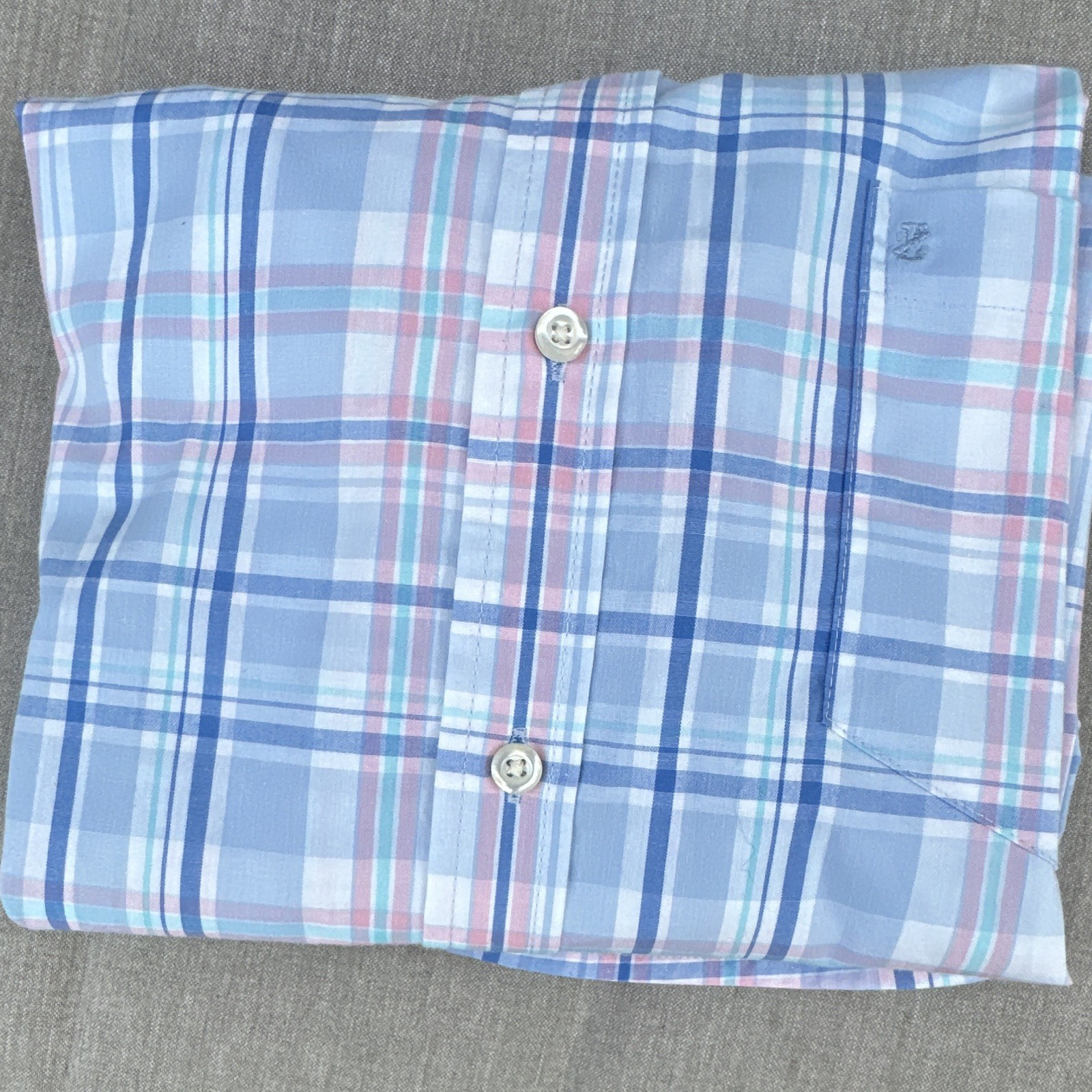 IZOD Men’s XL Blue Pink White Plaid Cotton Woven Long Sleeve Button-Down Shirt