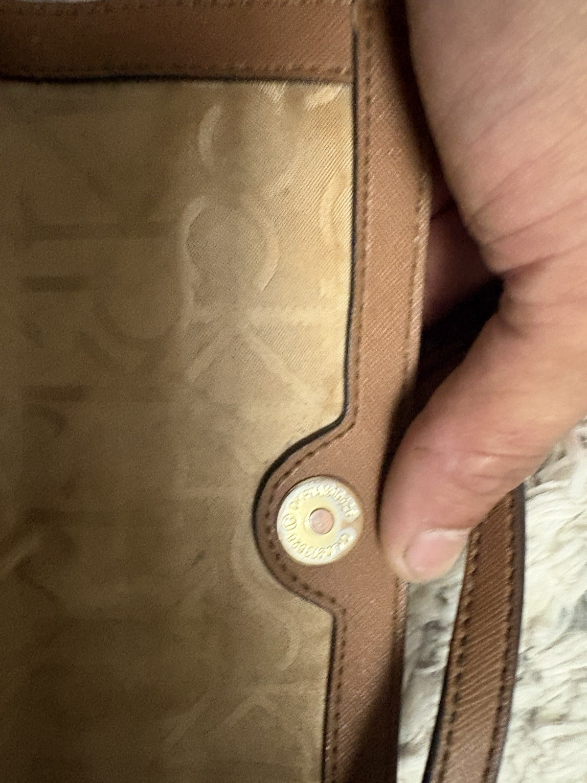 Calvin Klein Beige Monogram Logo Small Crossbody Bag Brown Strap Gold Hardware