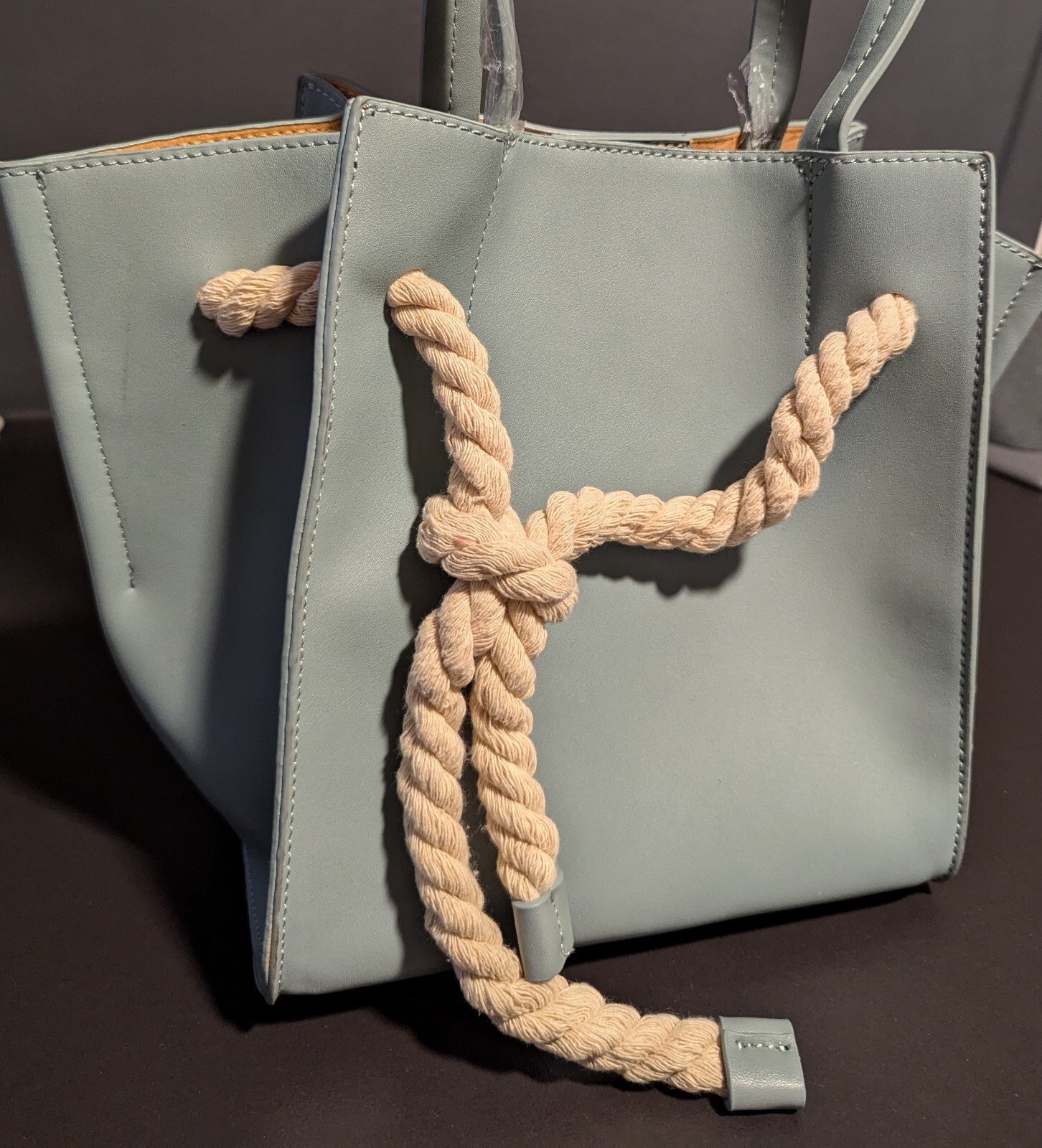 Melie Bianco Monica Mini Structured Top Handle Vegan Tote Shoulder Bag Blue NWT