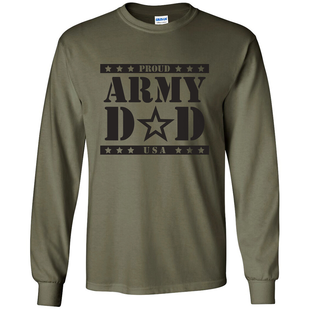 “Proud Army Dad” Long Sleeve T-Shirt in Military Green – Adult Small to 3X