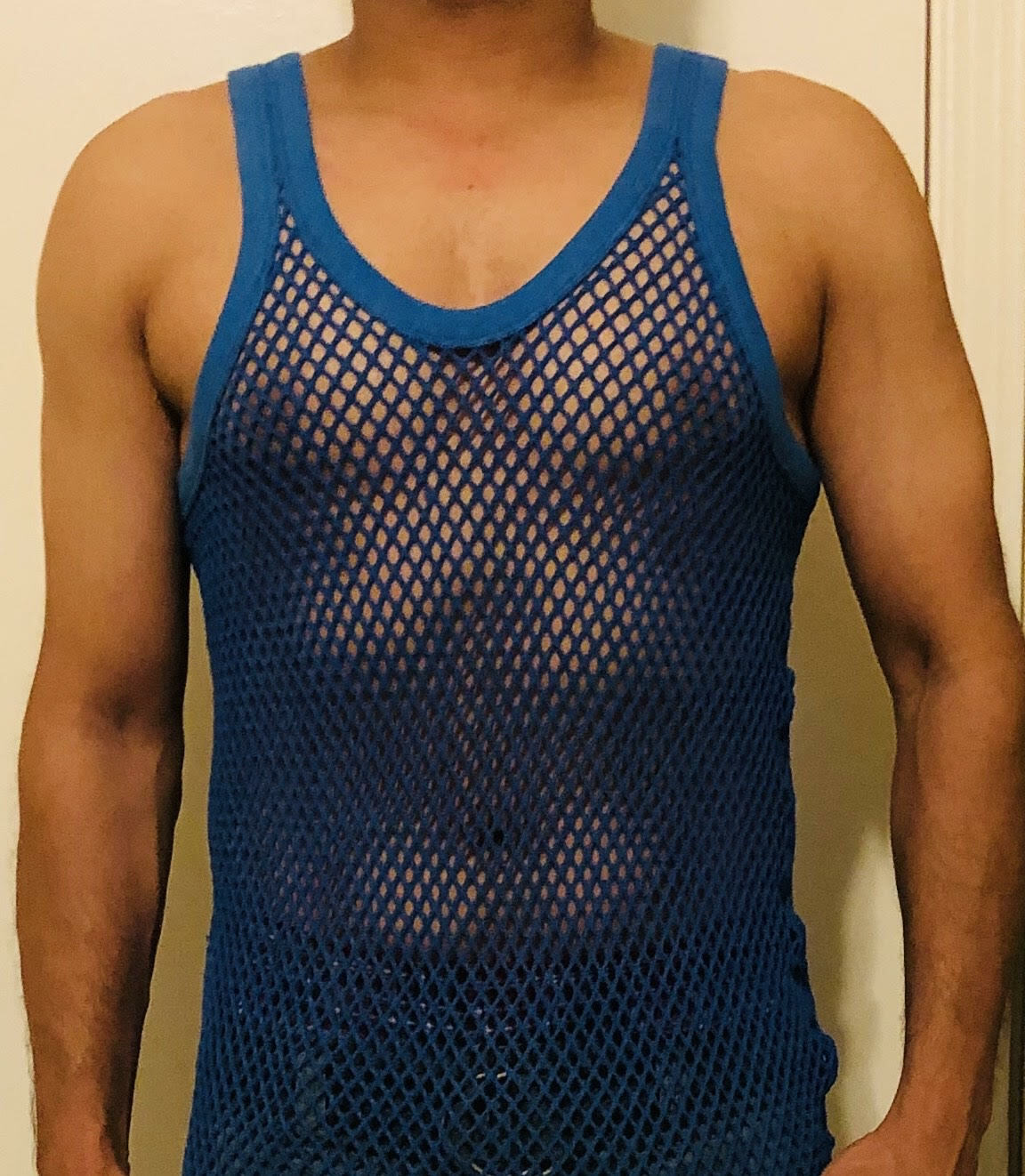Men Vest Tank Top Hot Cotton Mesh Reggae See Through Fishnet Casual Fitting