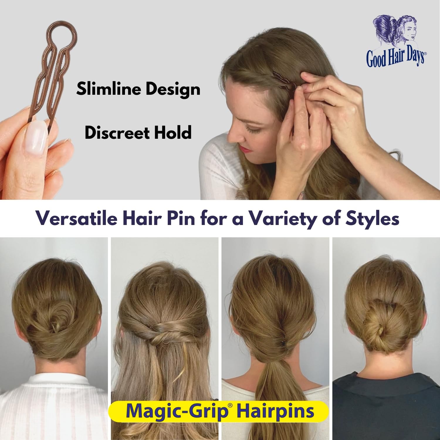 Magic Grip Hairpins 2 1/2 U Shaped Grip Hair Pins for Fine Thick Curly & Long