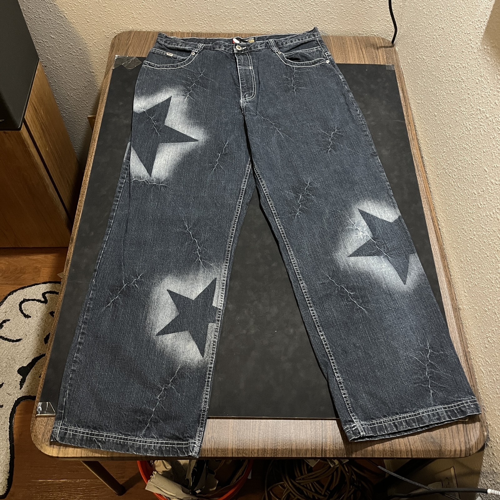 MukA Wear Jeans Mens 40×34 Star Print Baggy Loose Fit Denim Pants Streetwear
