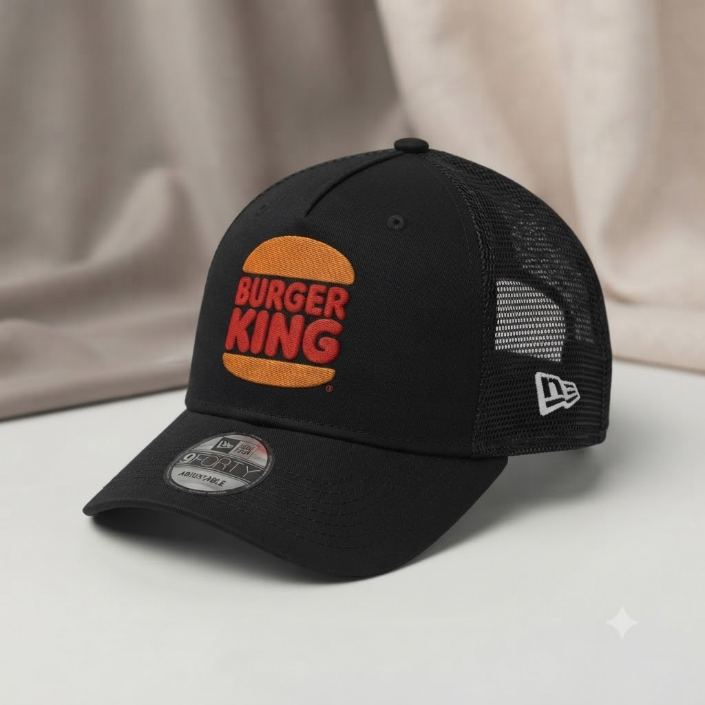 Burger King Red & Orange Logo Trucker Hat Black Mesh Adjustable Baseball