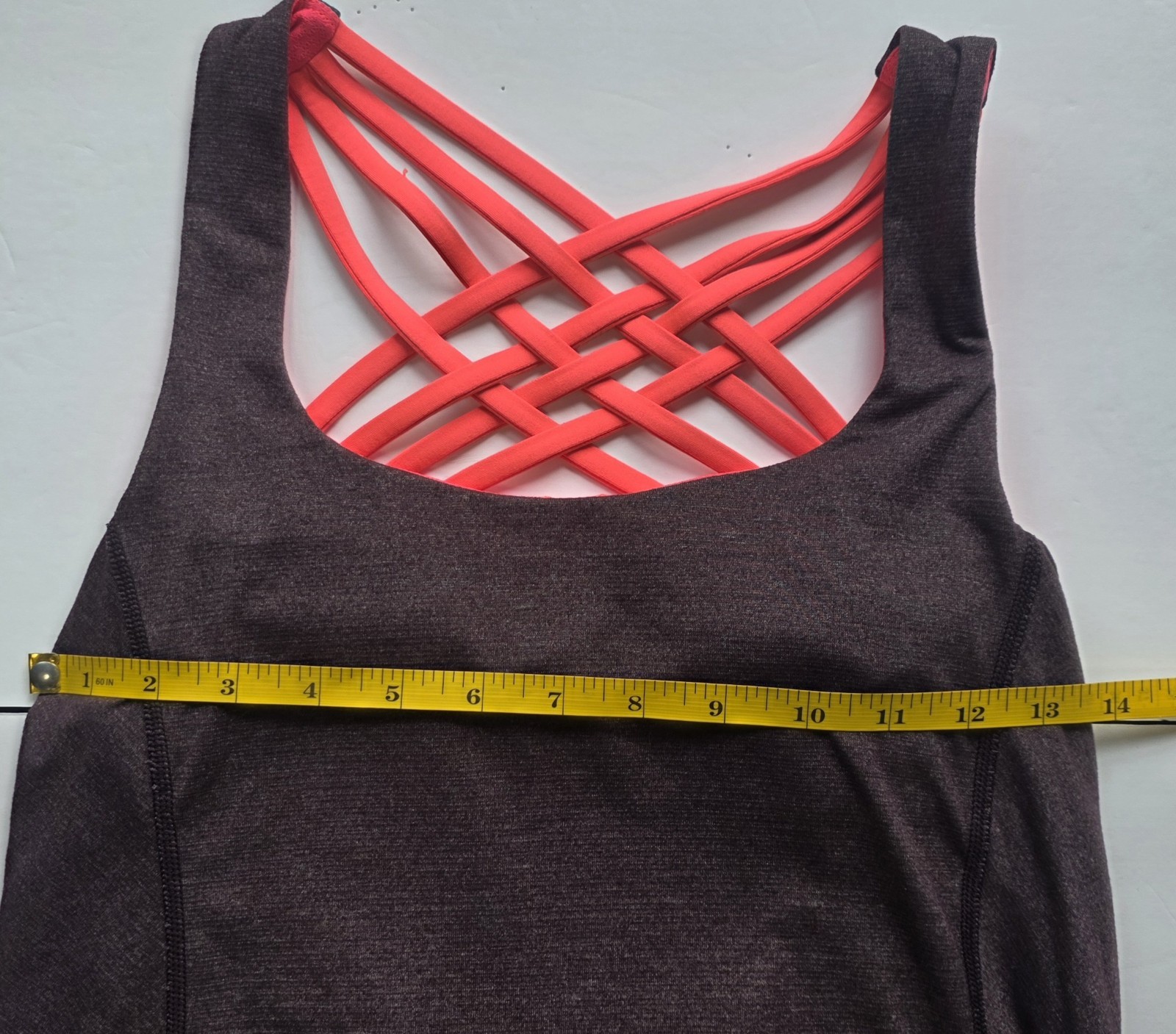 Women’s Gray Pink Strappy Back Tank Top Scoop Neck Solid Activewear Size 2
