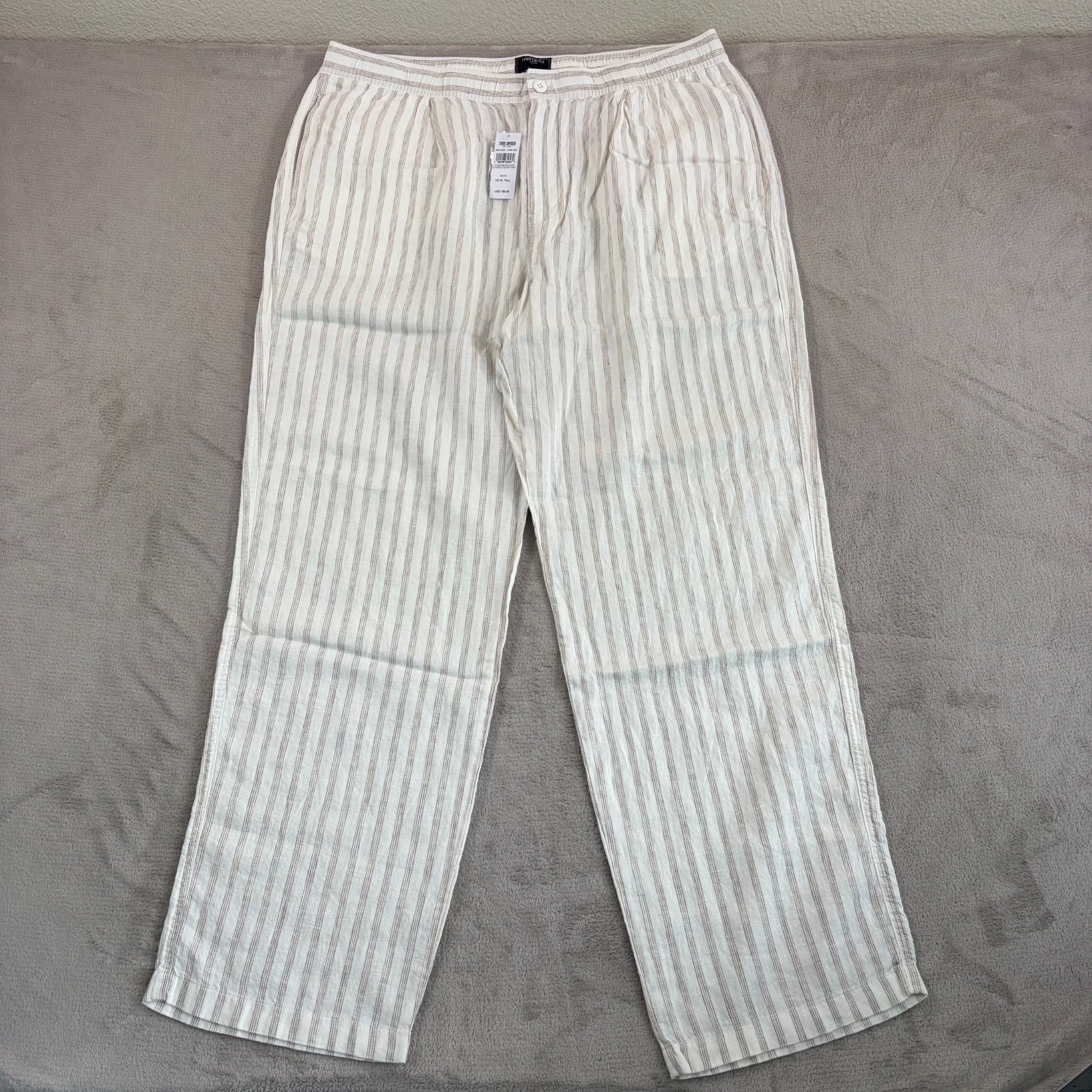 TODD SNYDER Relaxed 100% Linen Leisure Pants in White Striped Pleated NWT $198