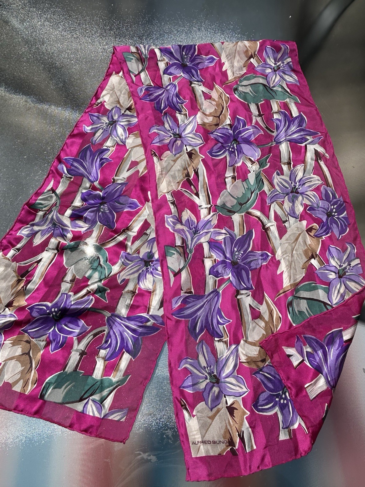 Alfred Sung Floral Handkerchief Magenta Purple White Beige Green 1pc