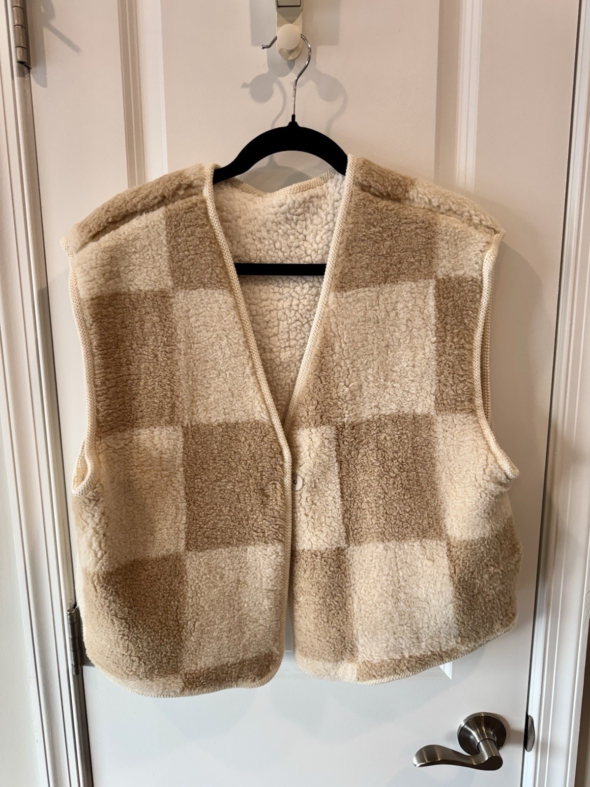 Source Unknown Womens TikTok Viral Jacket & Vest Bundle Brown Cream Checkerboard