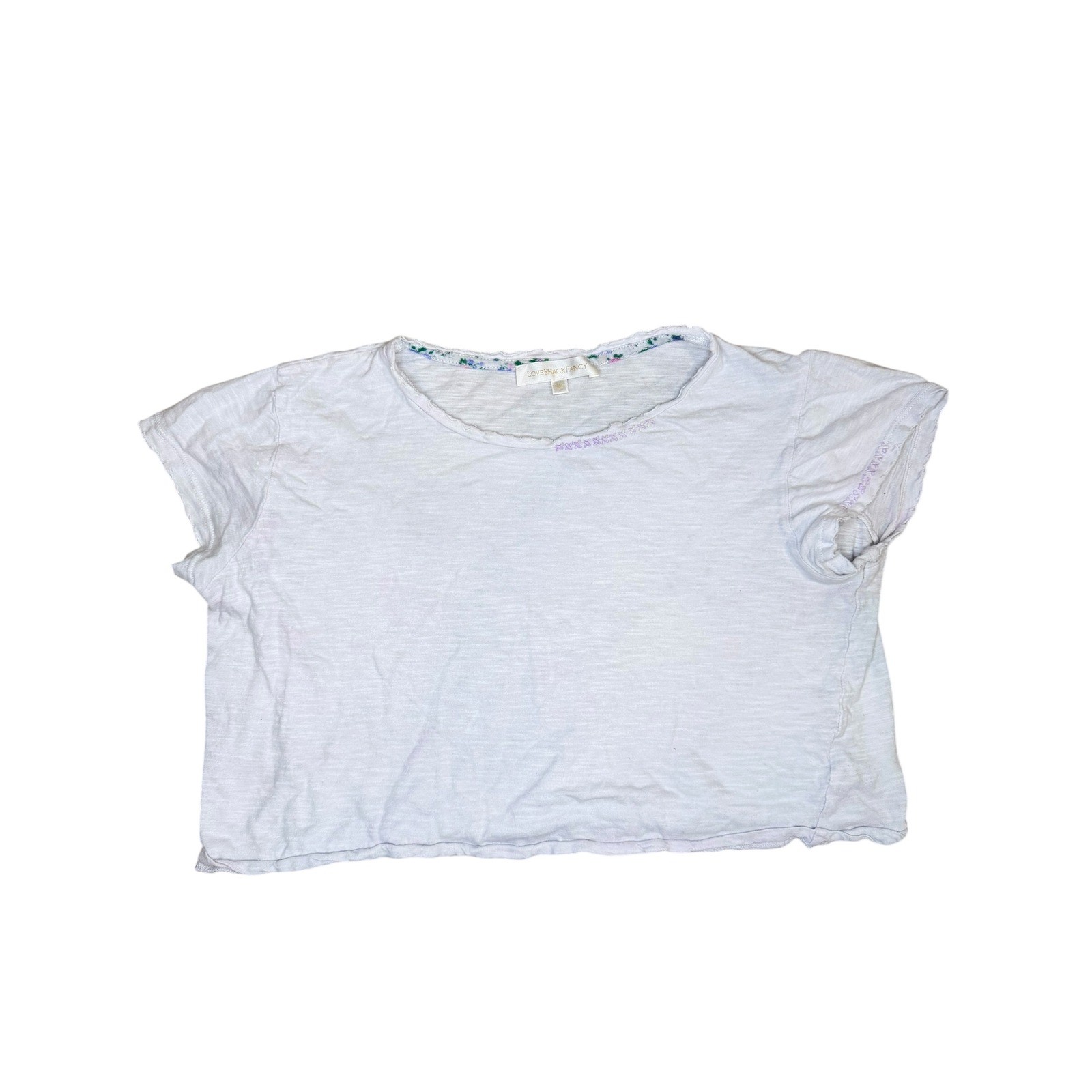 LoveShackFancy White T-Shirt Womens Crop Slub Knit Cotton Excellent XS