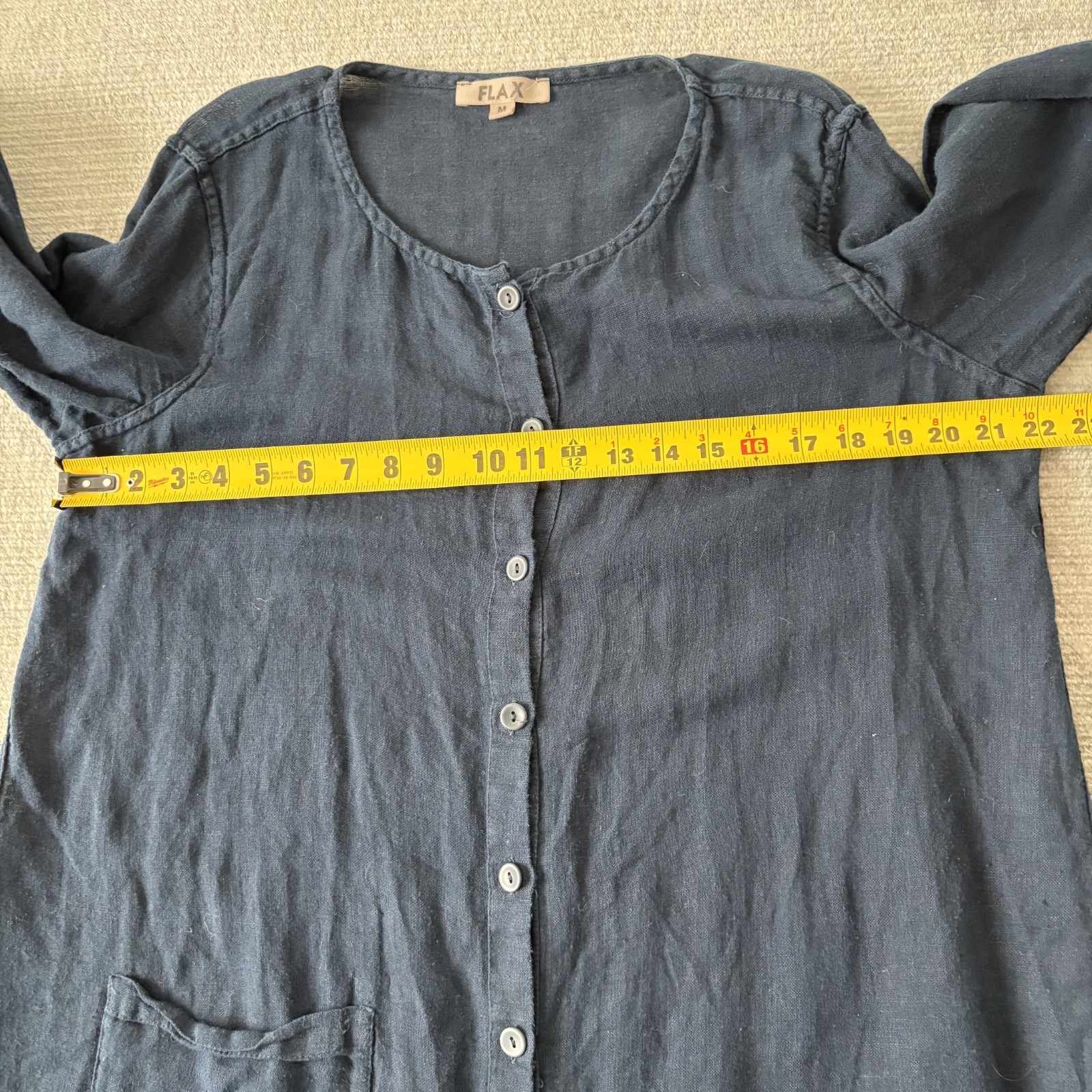 Flax Tunic Womens Medium Blue Linen Blend Full Button Front Lightweight Flowy