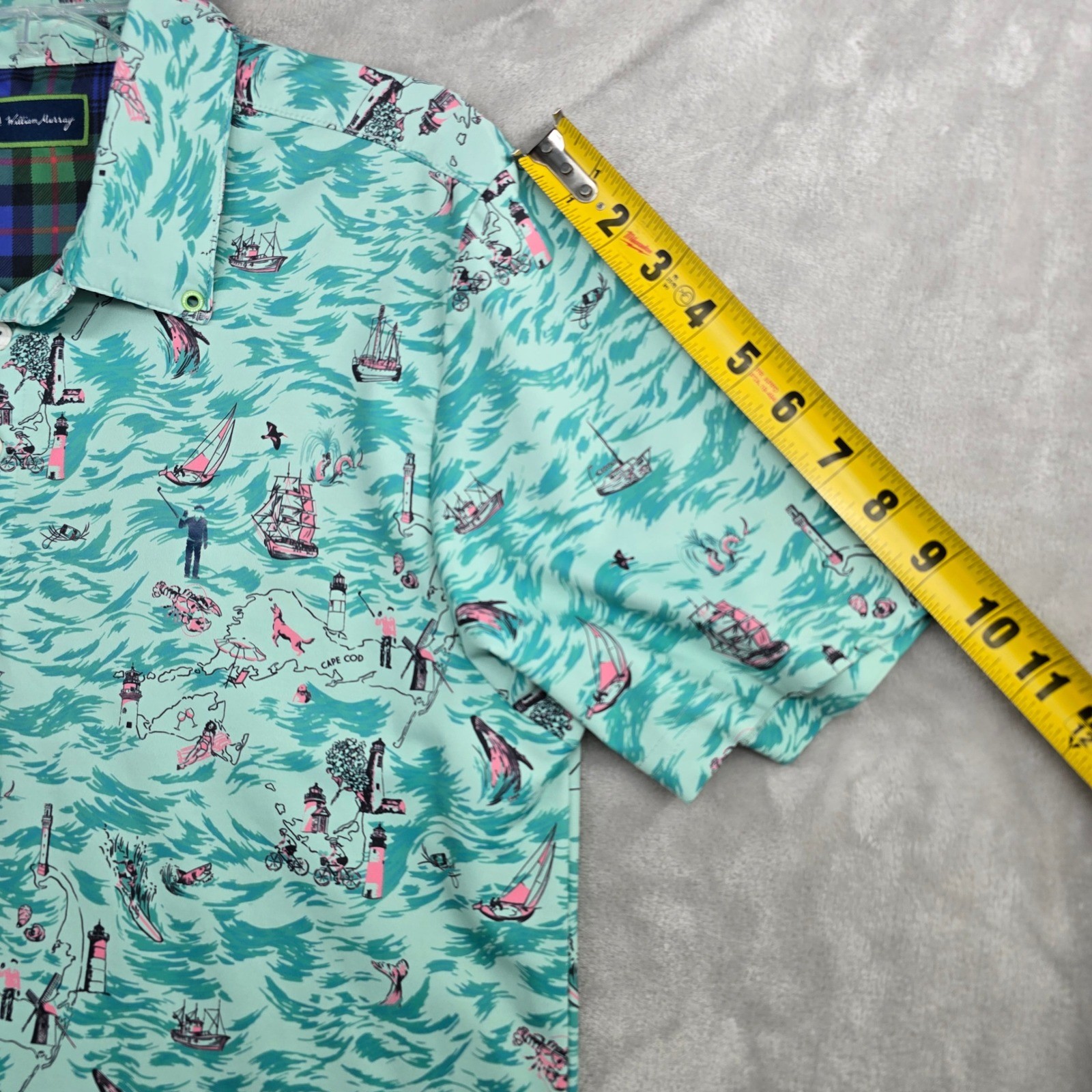 William Murray Large Cape Cod Mens Aqua Nautical Map Print Golf Polo Shirt EUC
