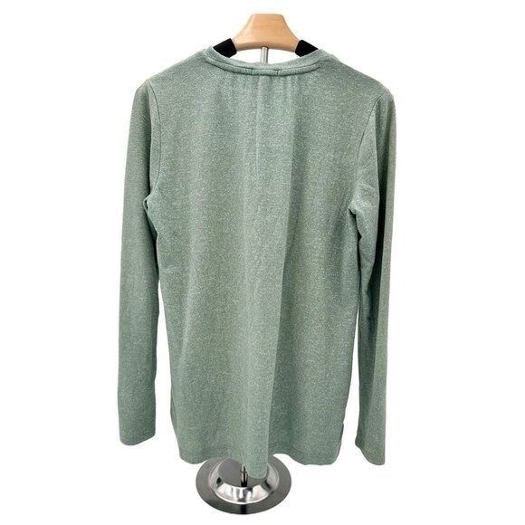 Heathered Sage Green V-Neck Long Sleeve Top High-Low Hem Soft Knit Shirt