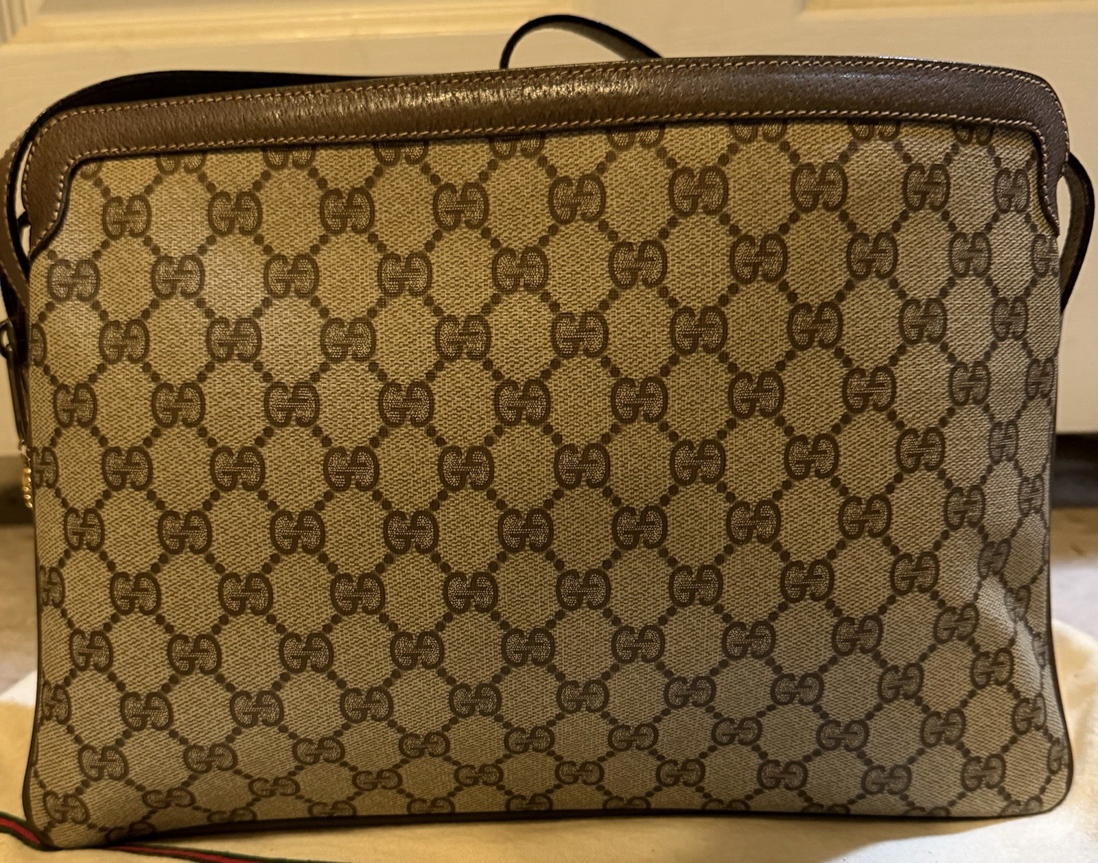 AUTH Vintage Gucci GG Sherry Line Ophidia Shoulder Bag -Green & Red-904.02.013